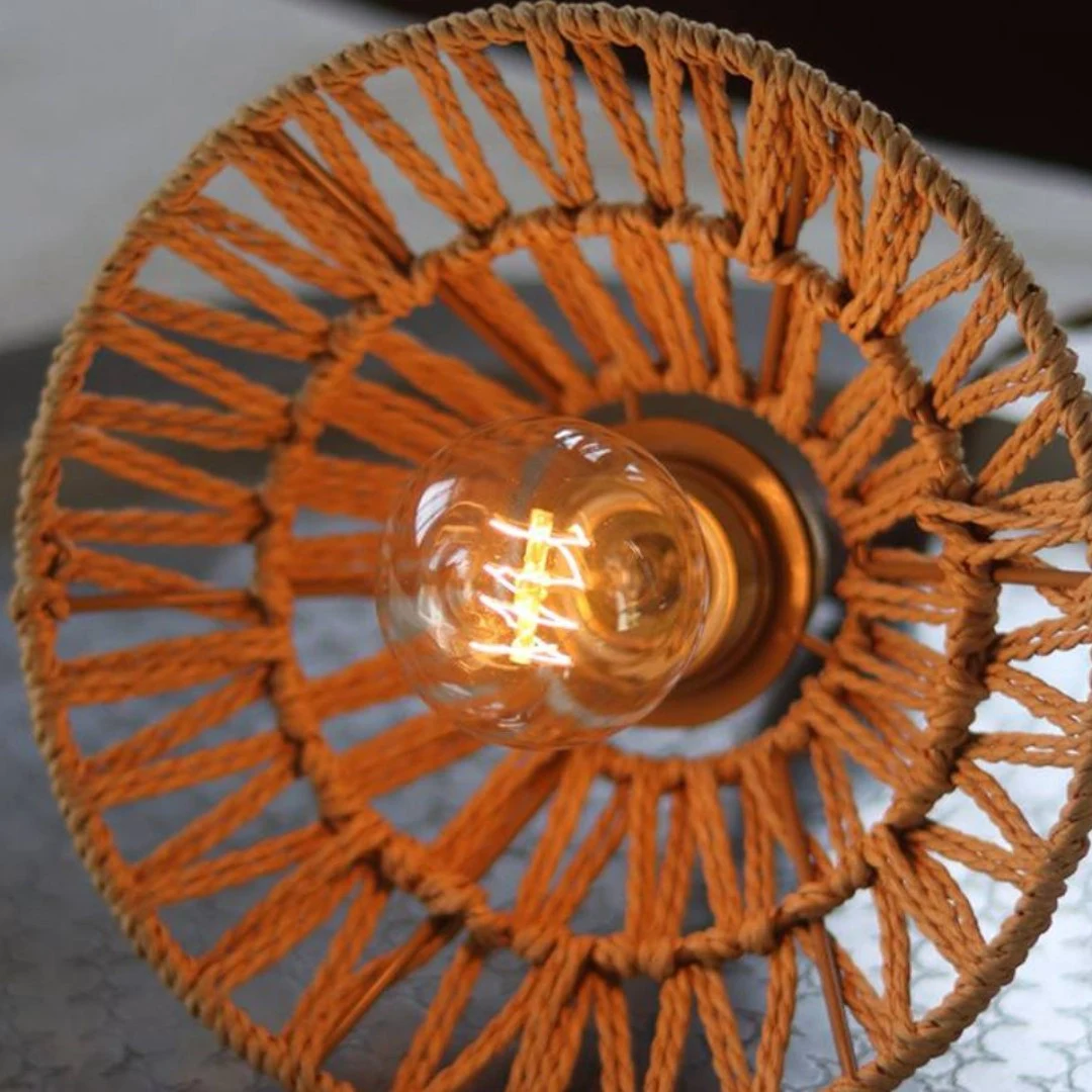 Underside E27 bulb and woven shade detail