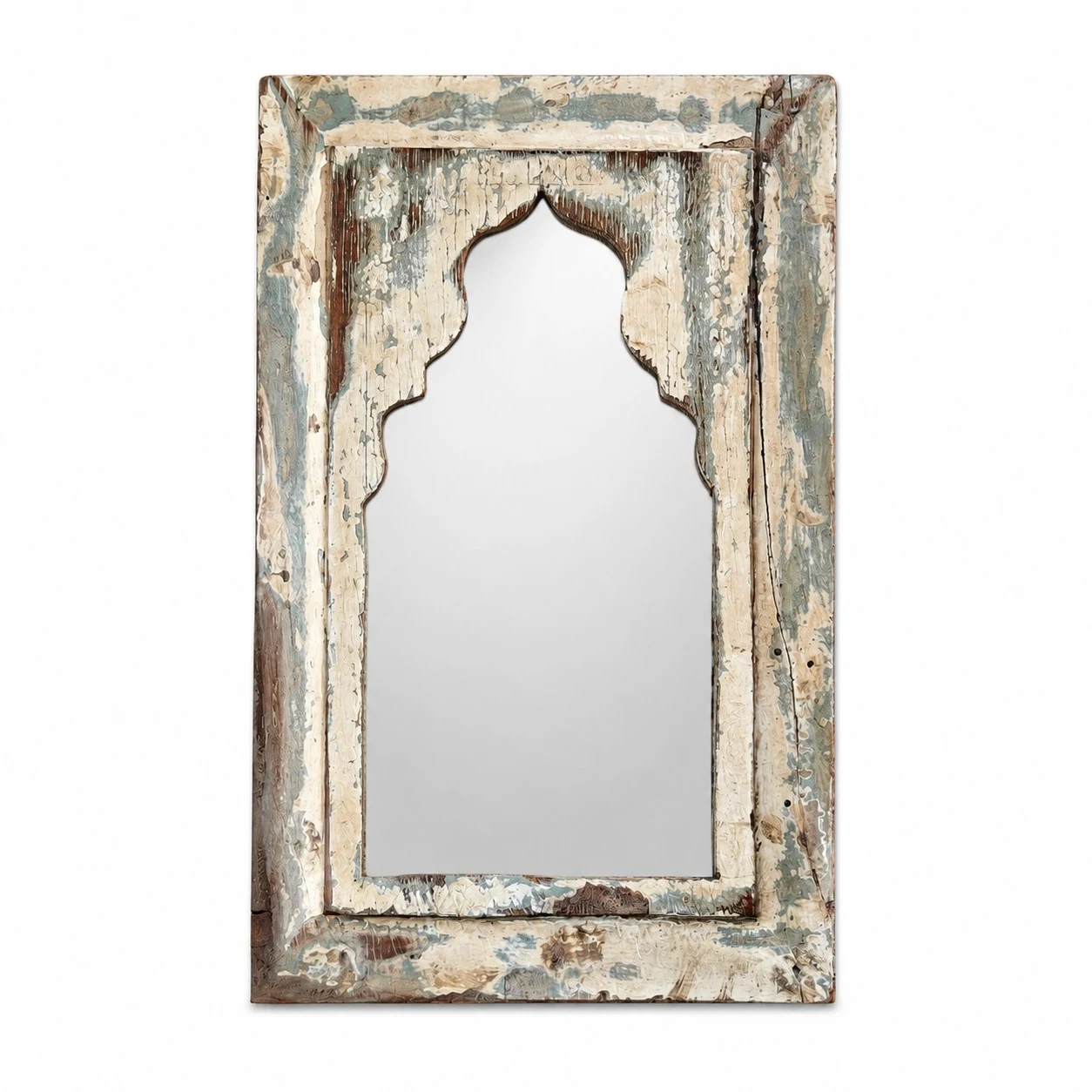 F rustic carved wooden wall mirror