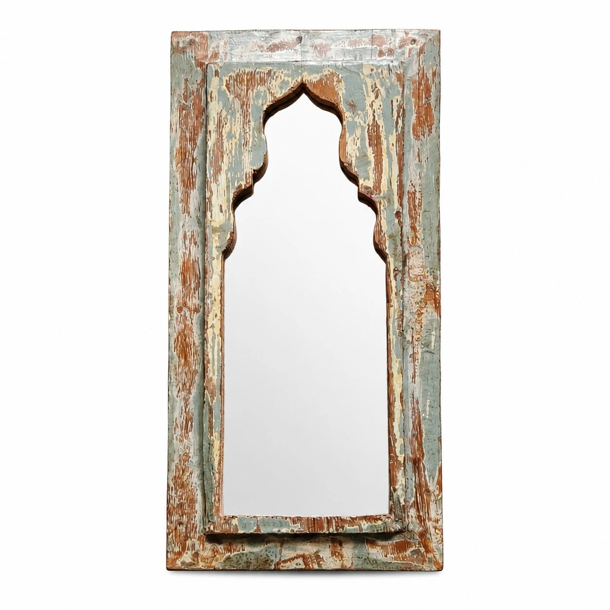 G rustic carved wooden wall mirror