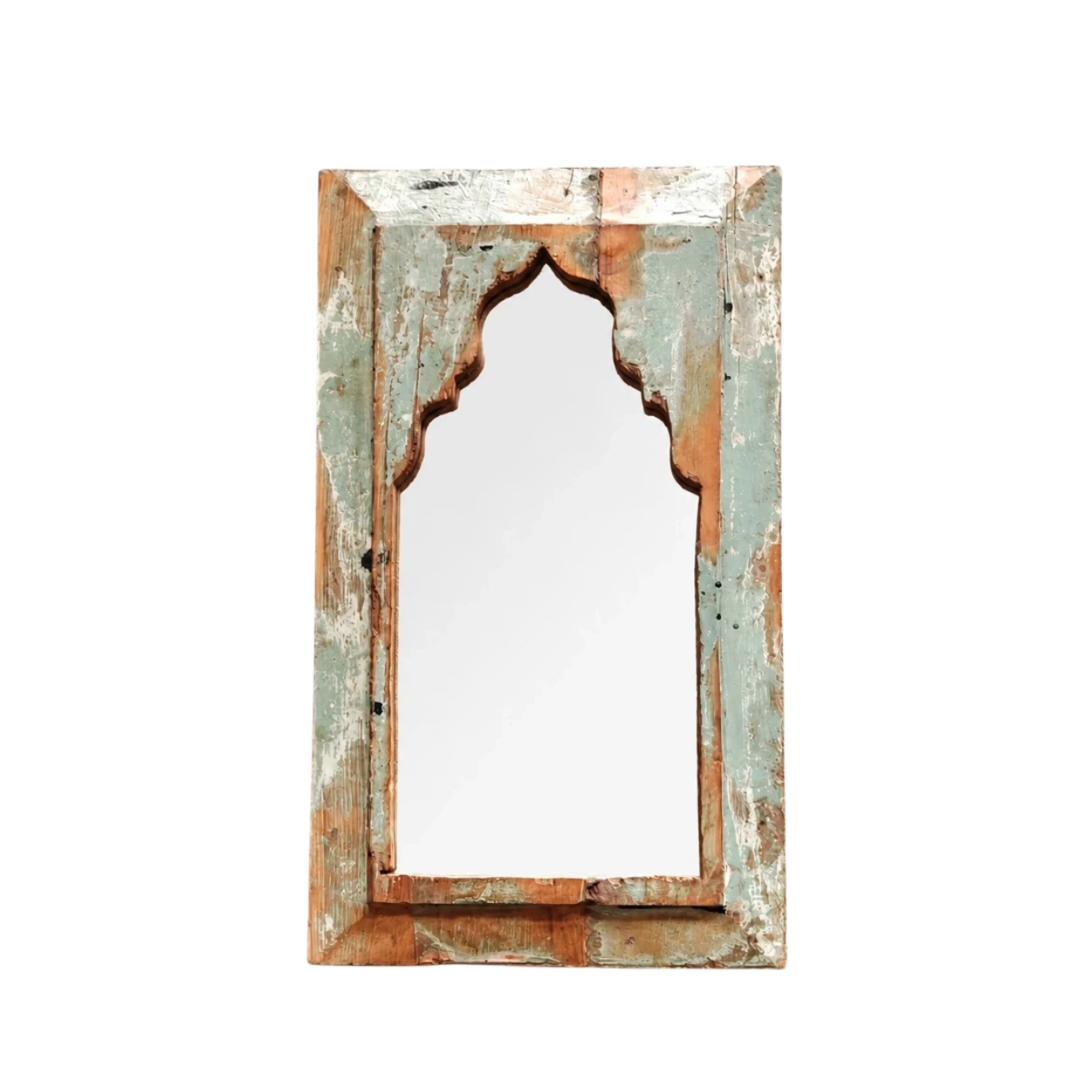 C rustic carved wooden wall mirror