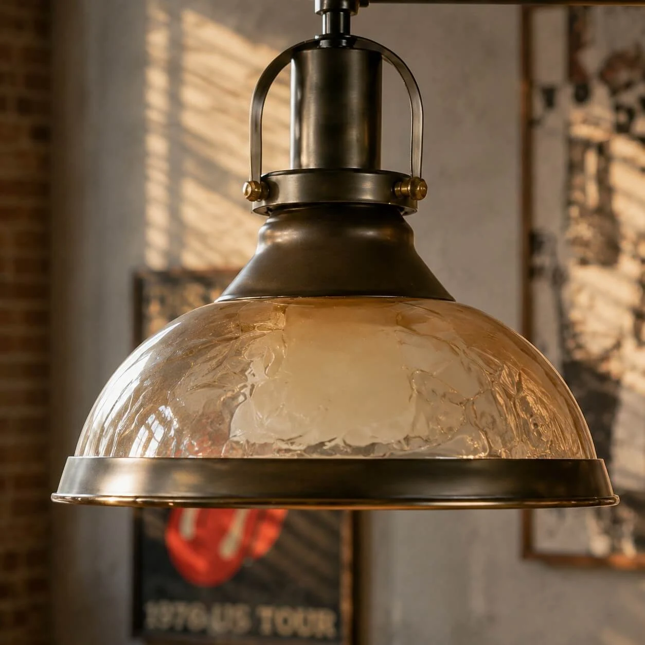 Close view of the glass shade and metal holder