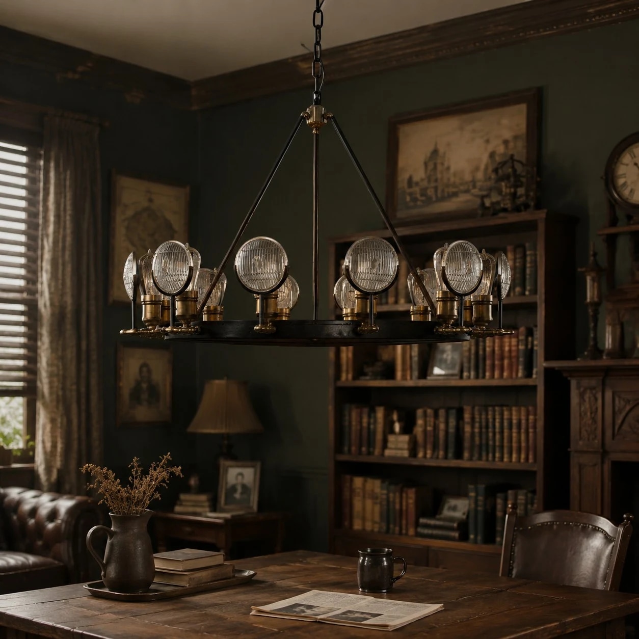 Industrial chandelier room scene