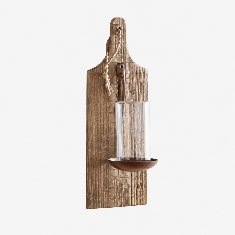 Candle holder style rustic wooden wall sconce