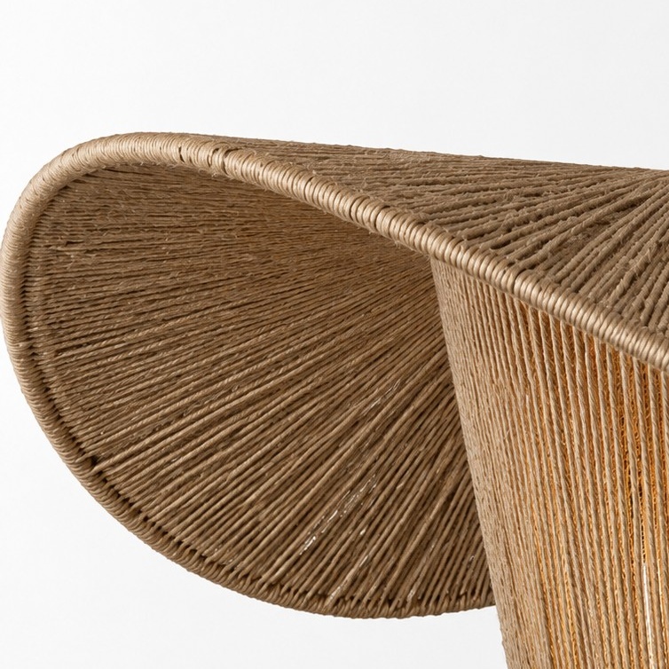 Close view of the handwoven rope lamp shade edge