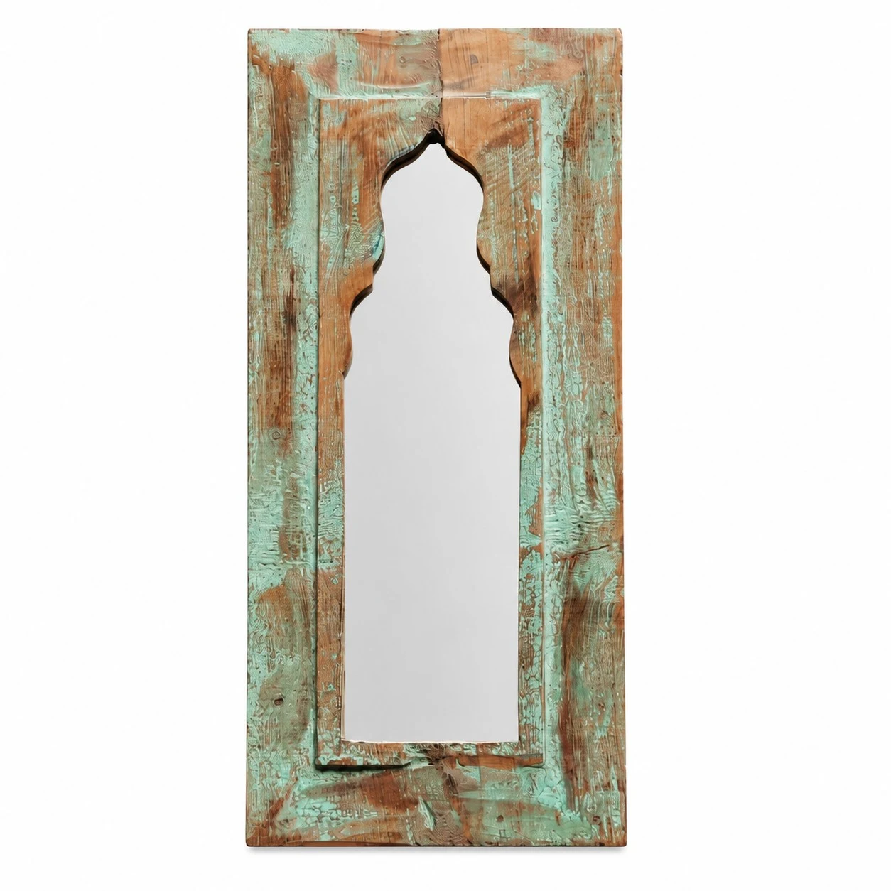 D rustic carved wooden wall mirror
