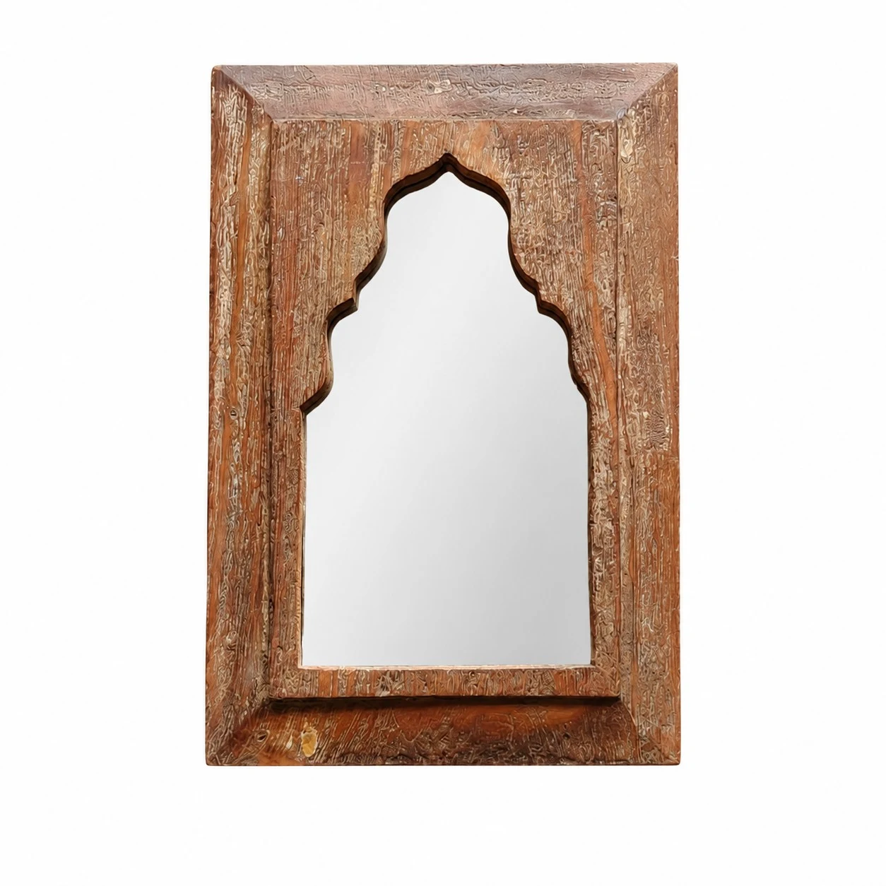H rustic carved wooden wall mirror