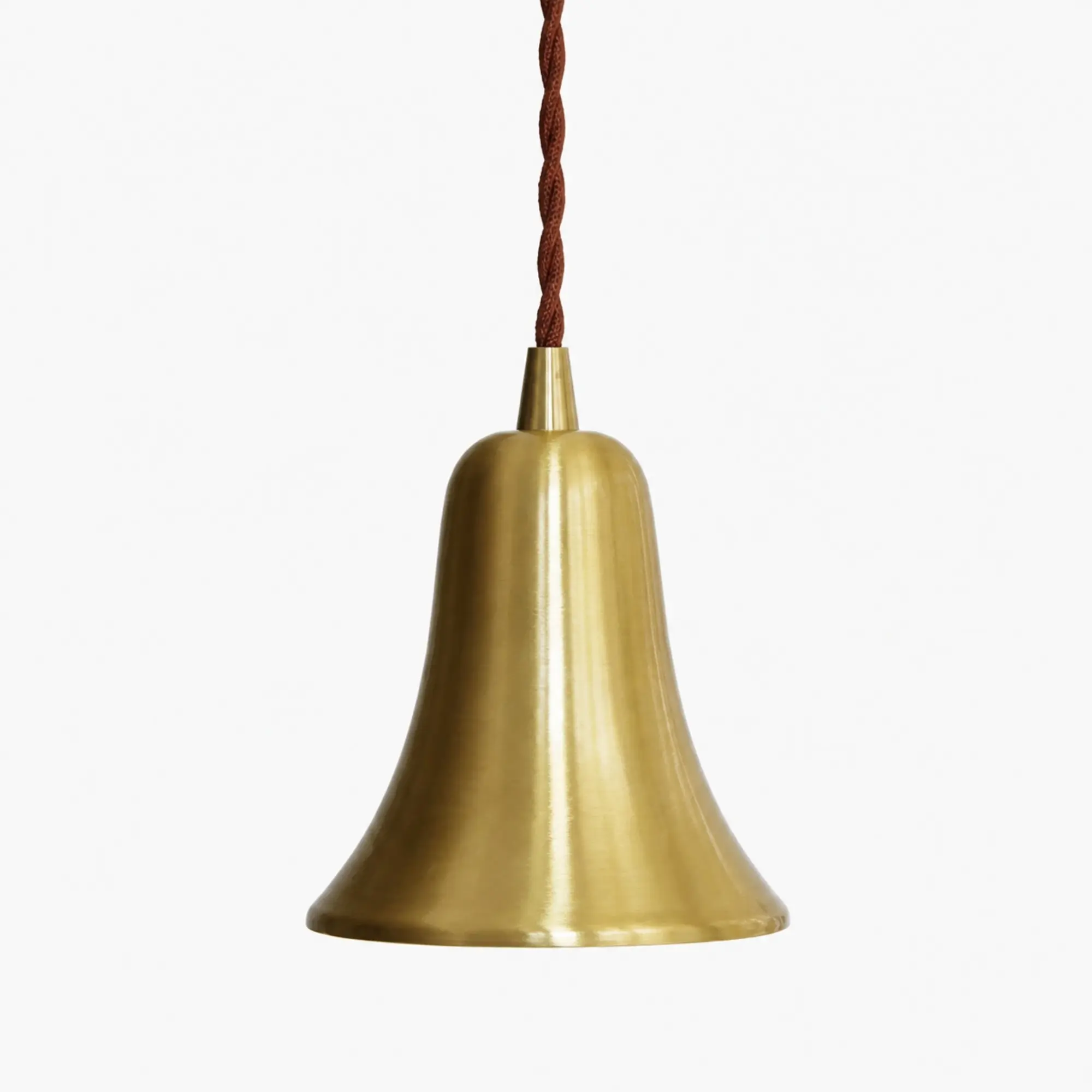 Bell-shaped pendant light in natural brass
