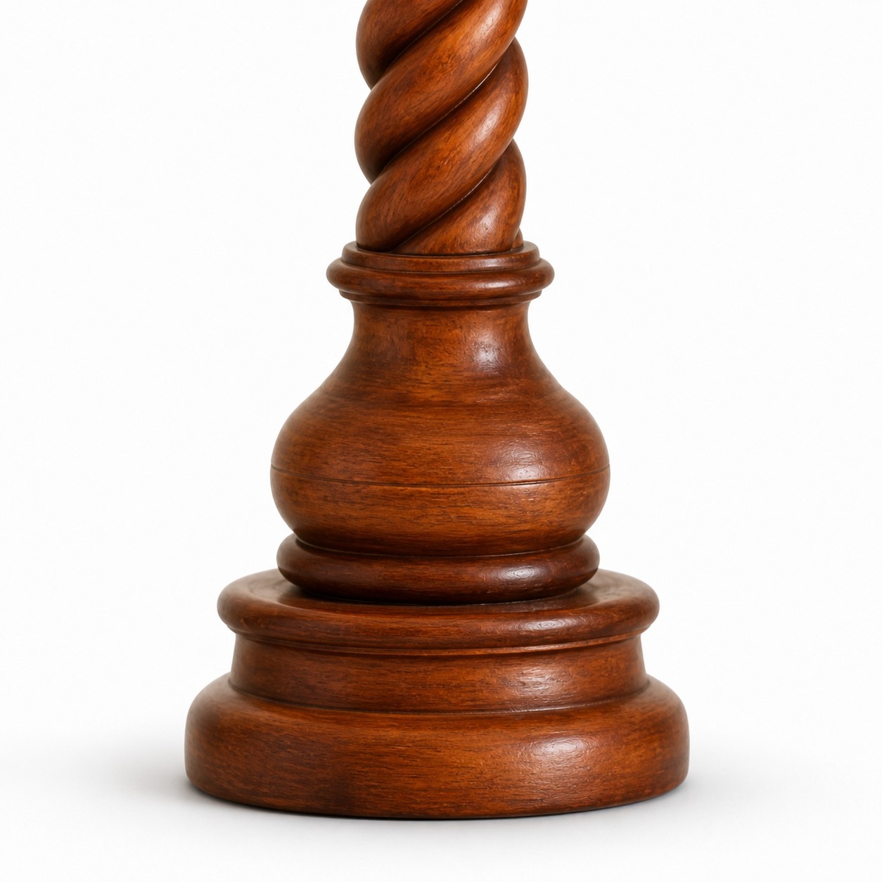 Chestnut brown turned wood base detail