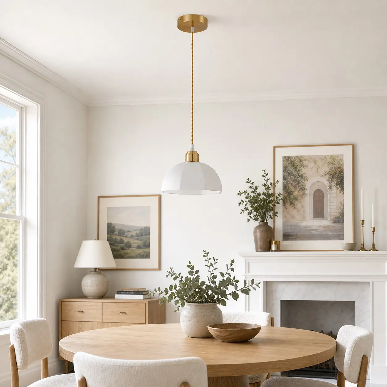 Milk glass pendant light in a refined interior