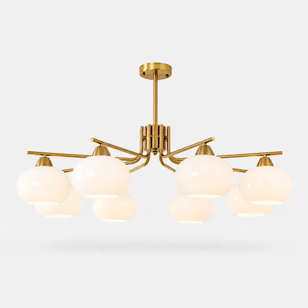 Iron gold eight-light milk glass chandelier