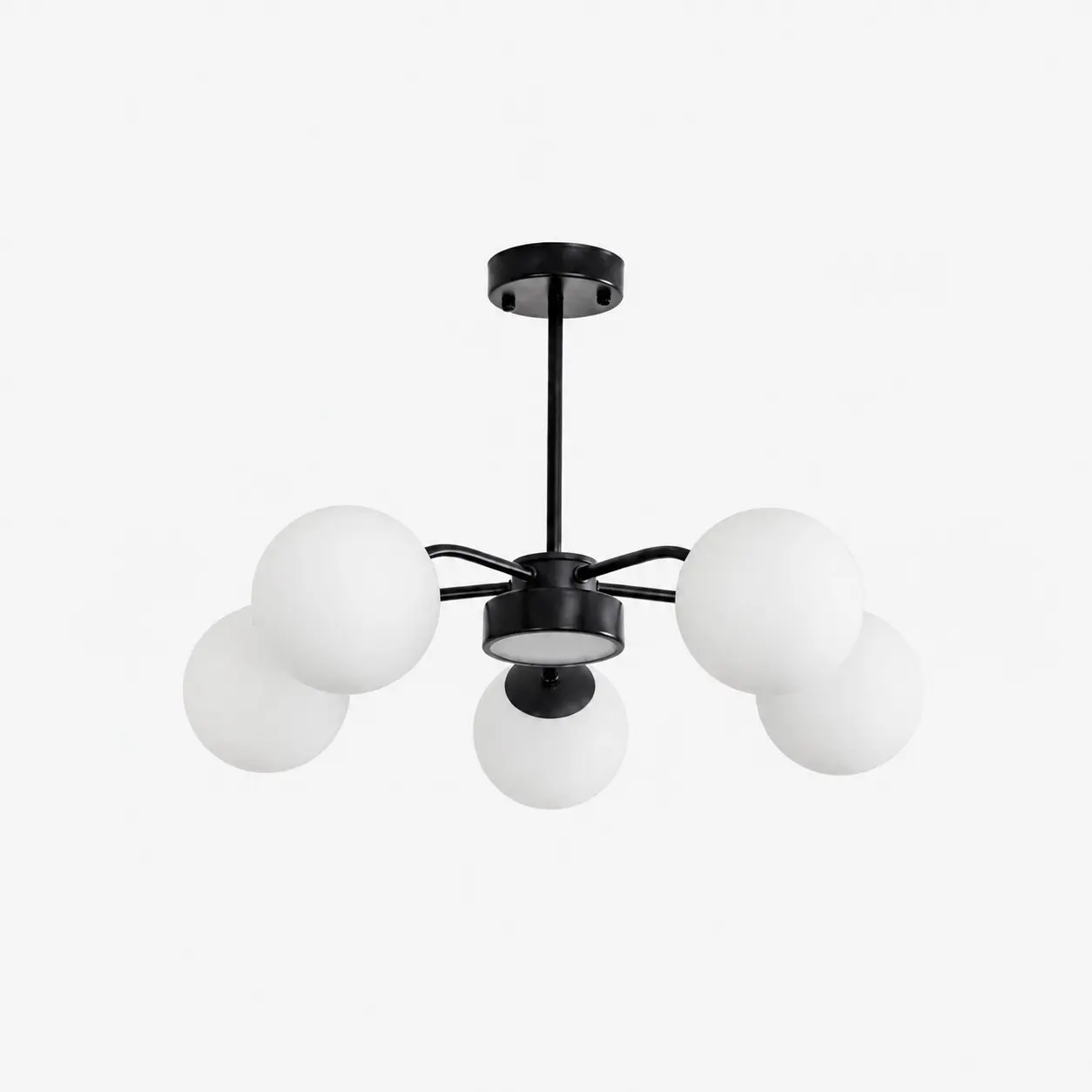 Modern milk glass chandelier with 5 lights in Black