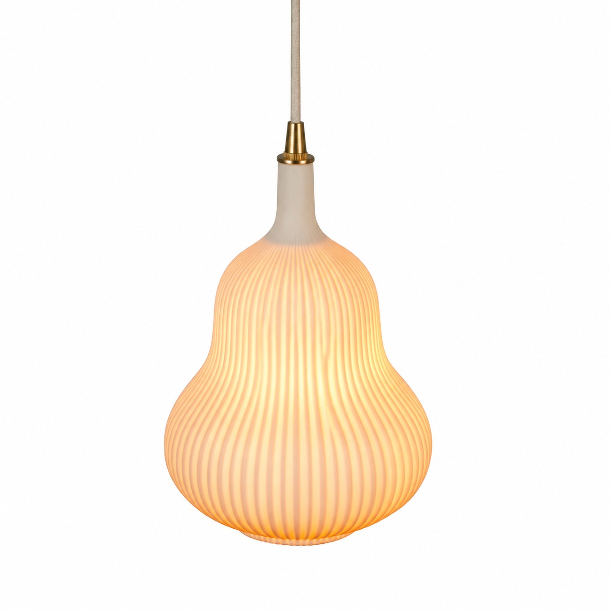 Ceramic white pendant lamp with brass-tone fitting