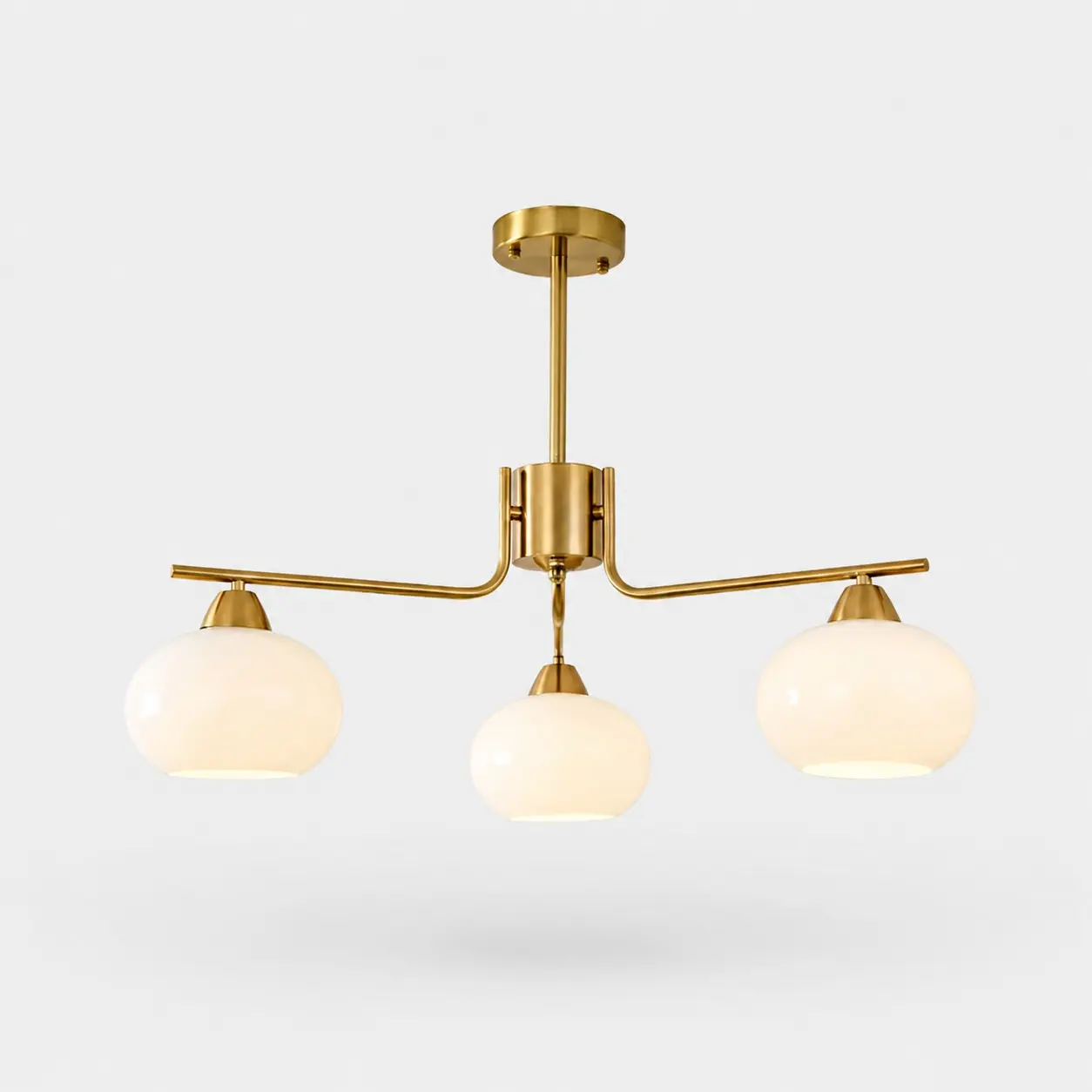 Iron gold three-light milk glass chandelier