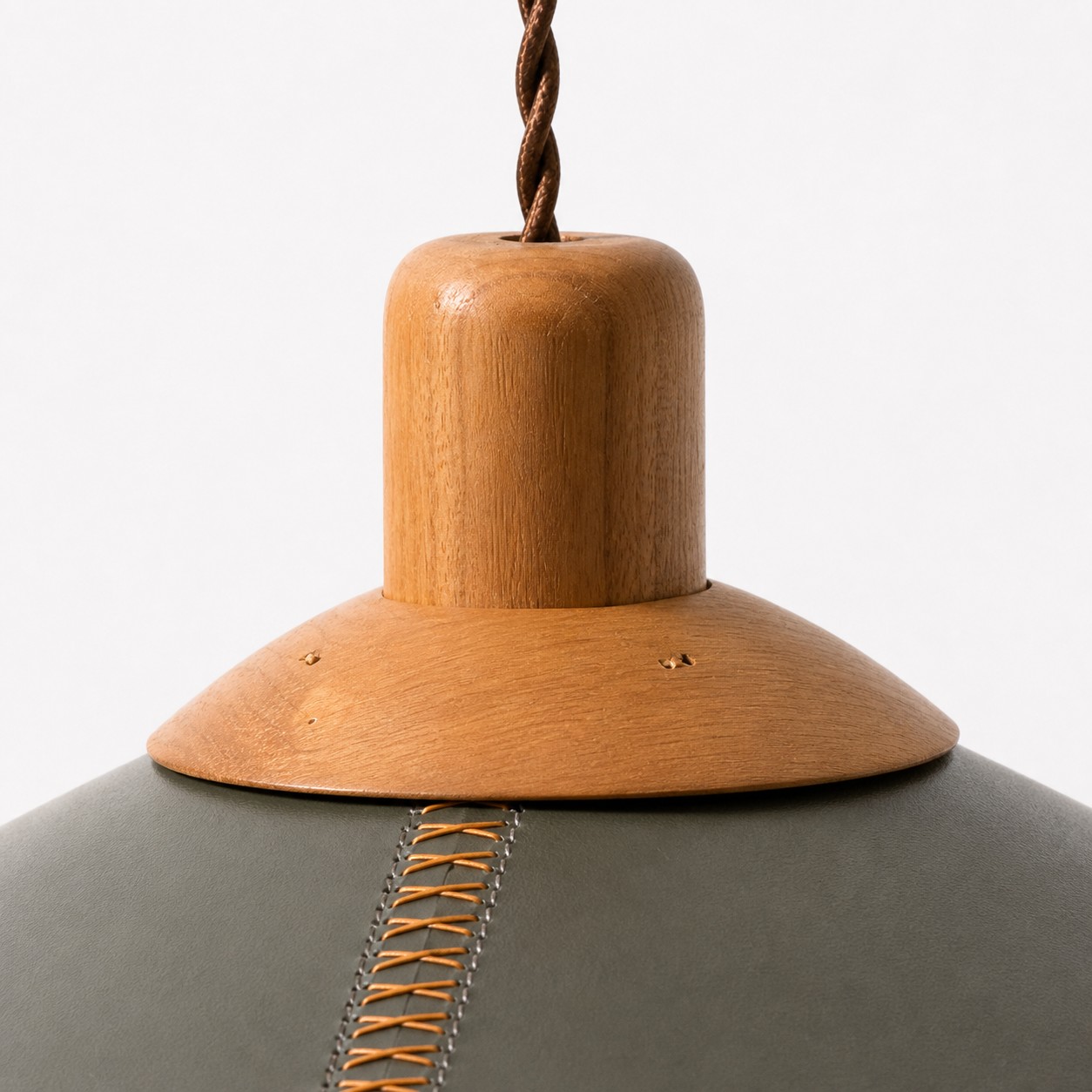Dark green leather shade with shaped wood connection