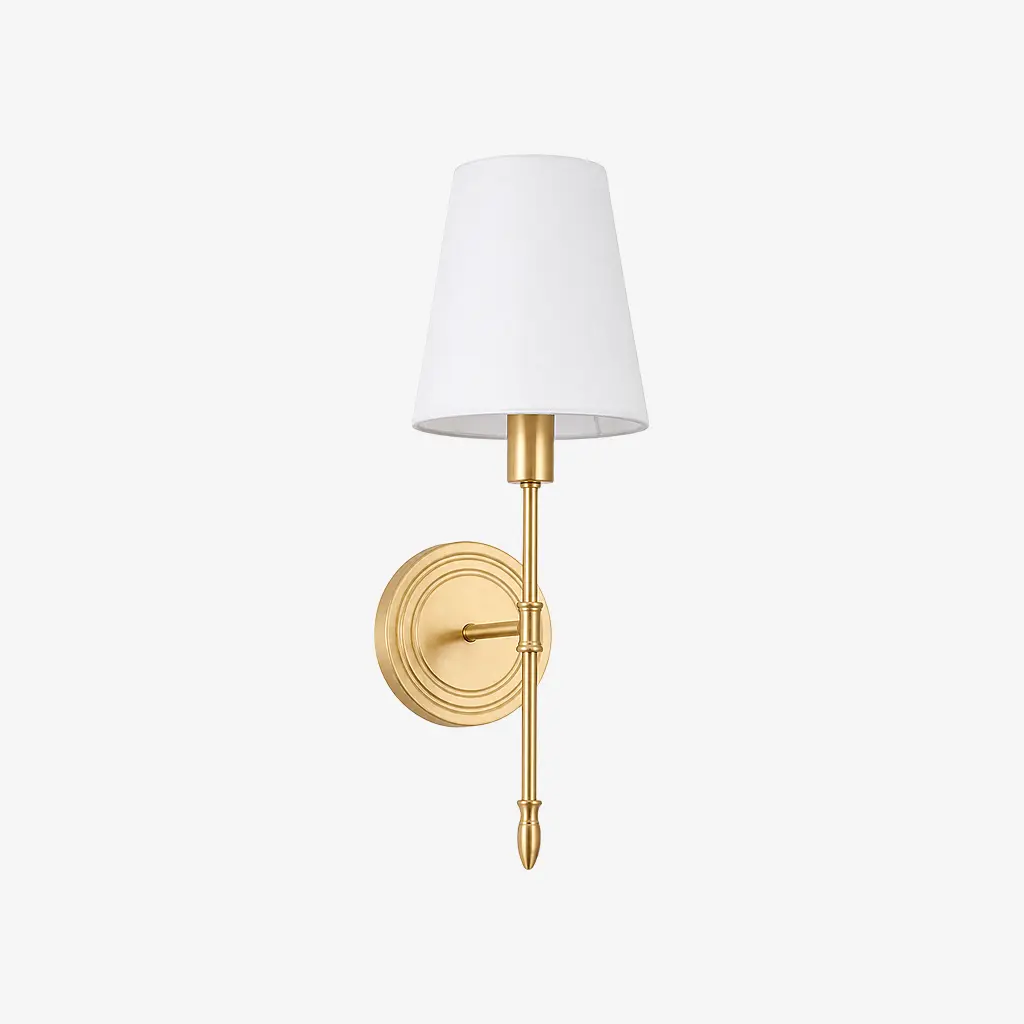 One-head vintage brass wall light, Style B with fabric shade