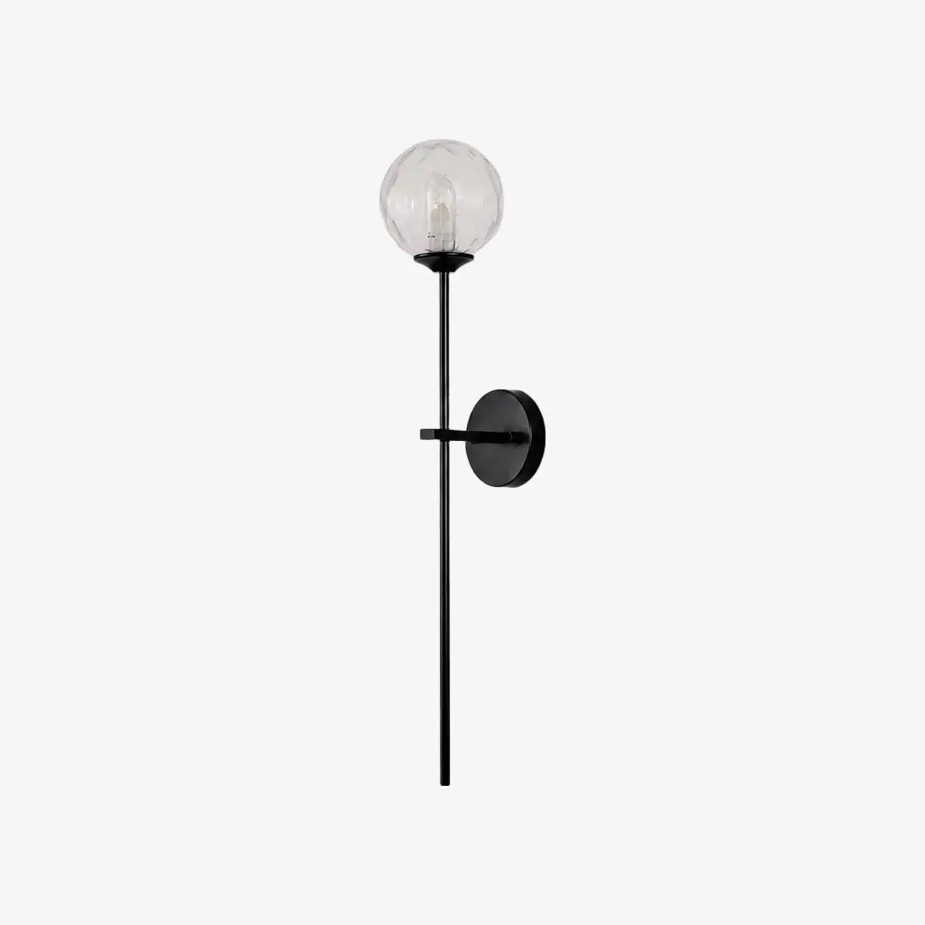Black long wall sconce with textured glass shade