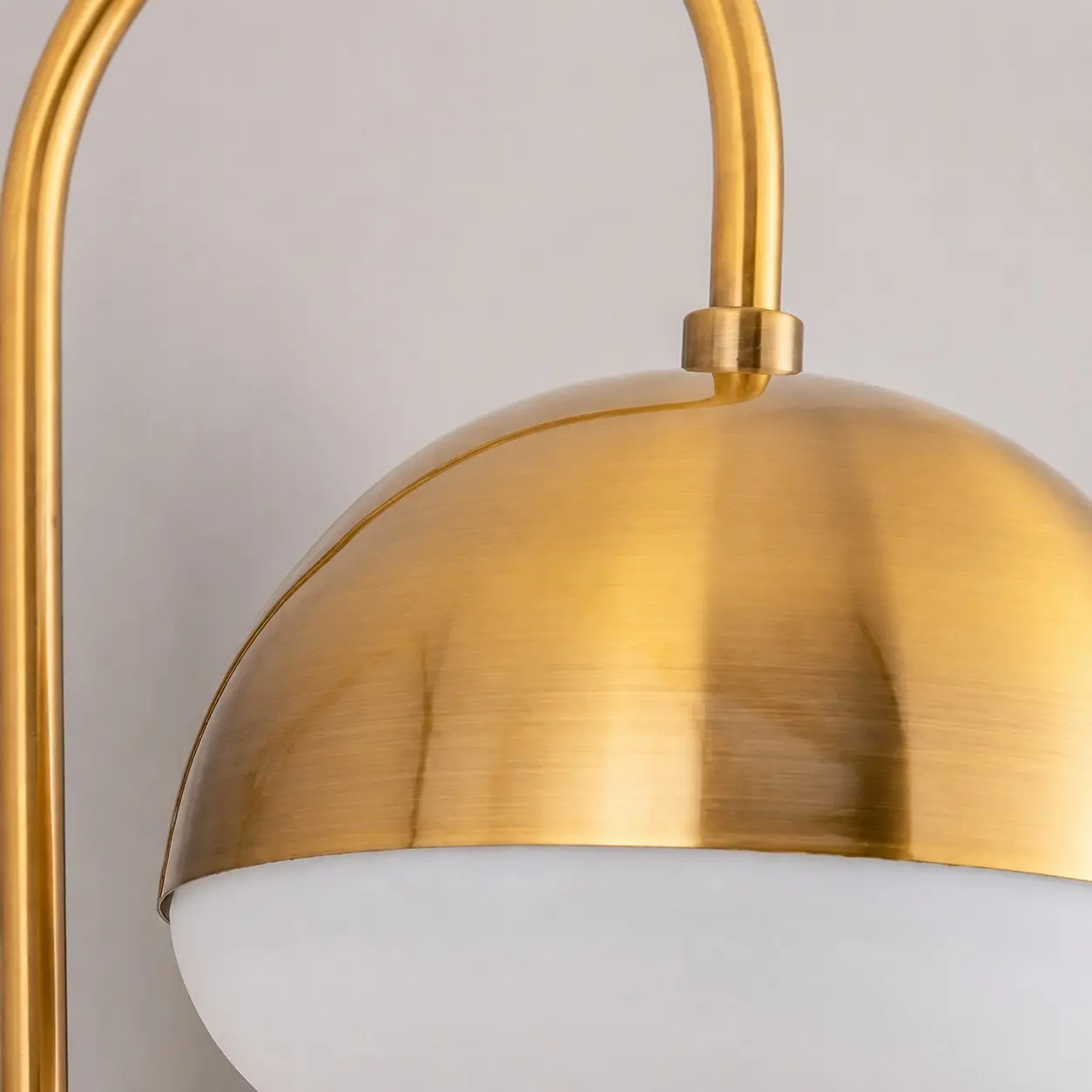 Metal shade and milk glass globe detail
