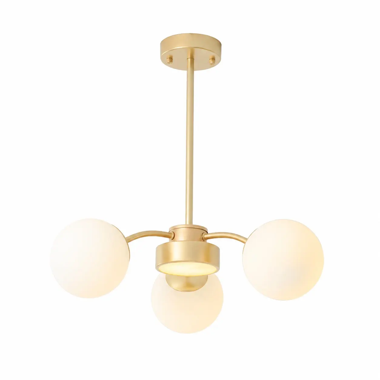 Brass 3-light milk glass chandelier