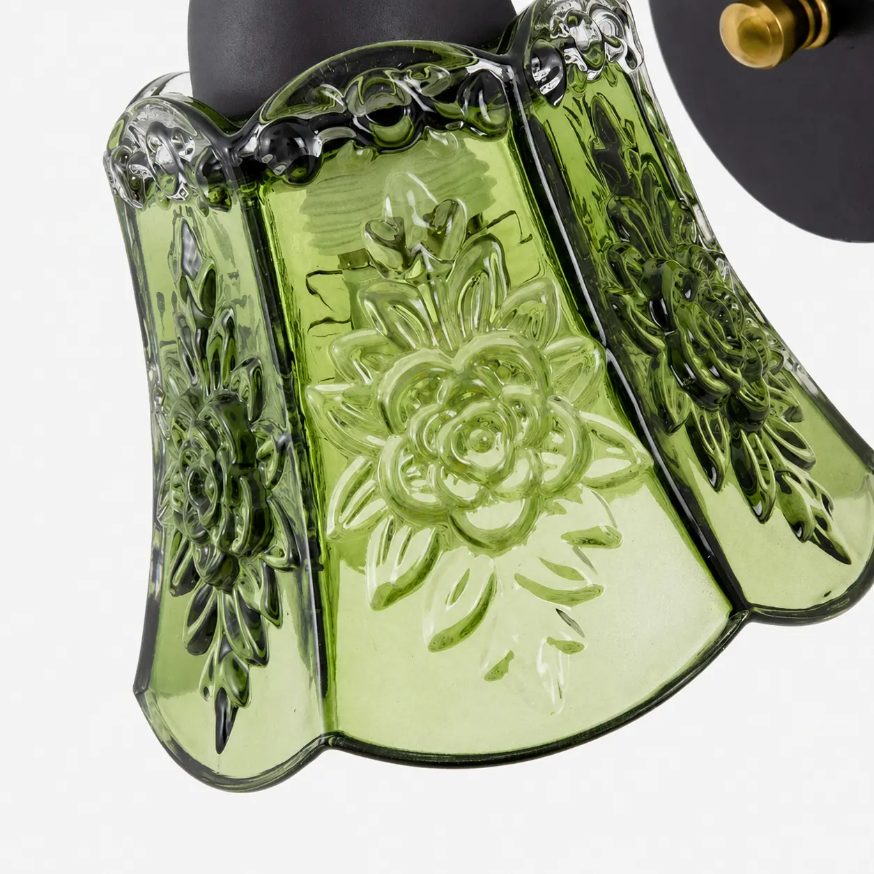 Pressed green floral glass shade detail