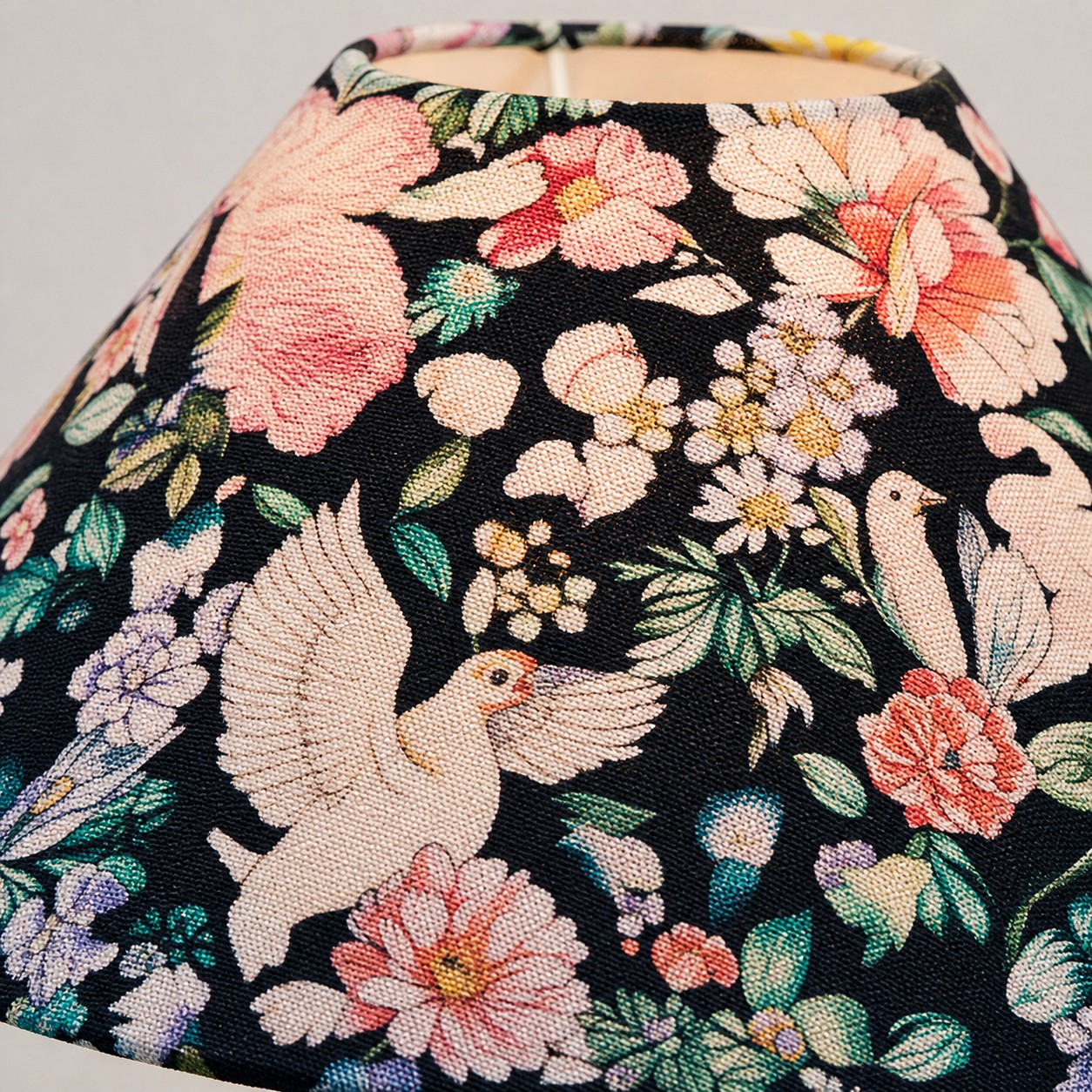 Botanical bird-print fabric shade texture