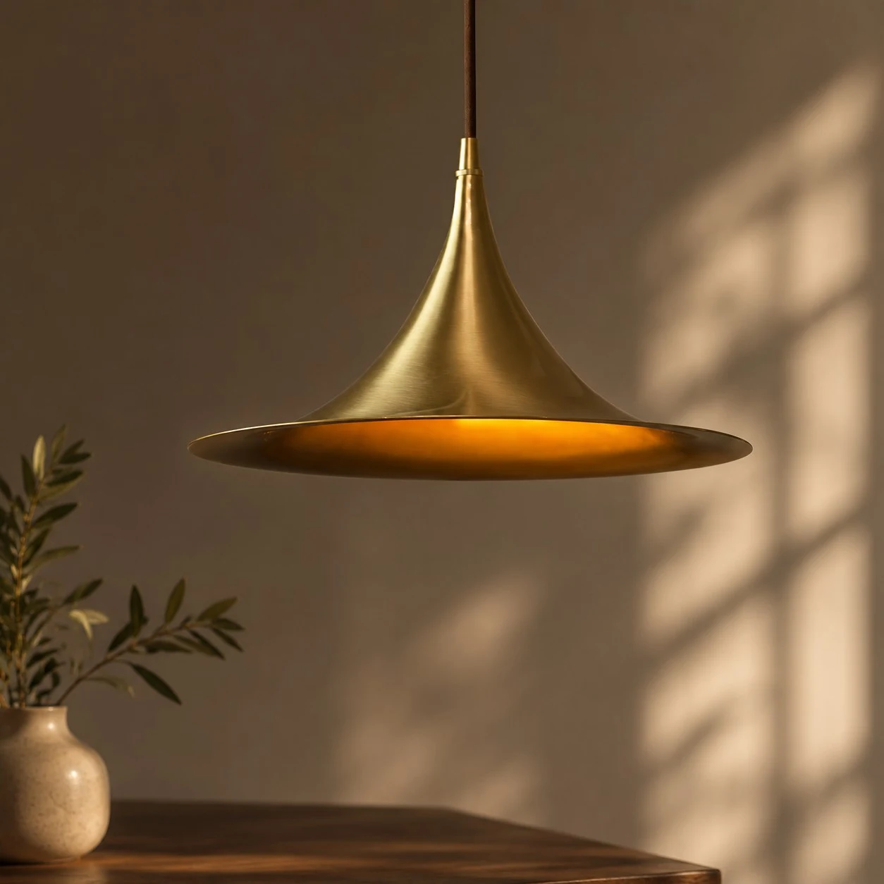 Brushed Brass Umbrella Pendant Light