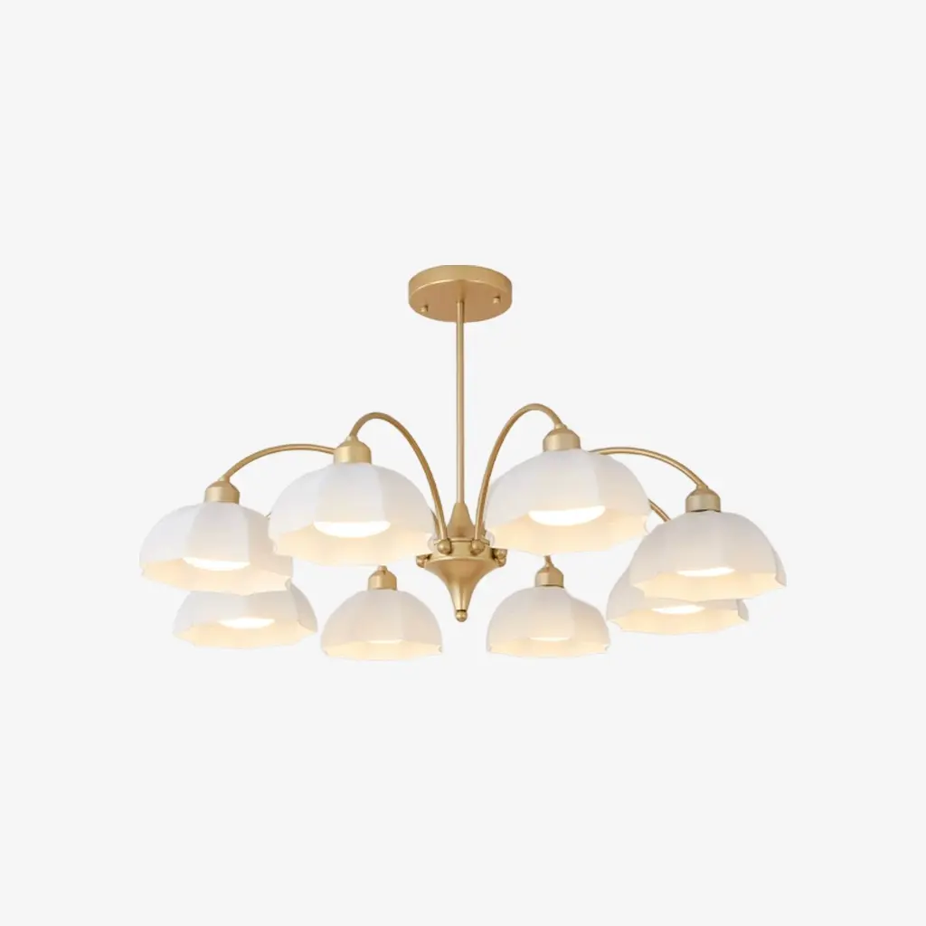 Gold milk glass chandelier with 8 lights