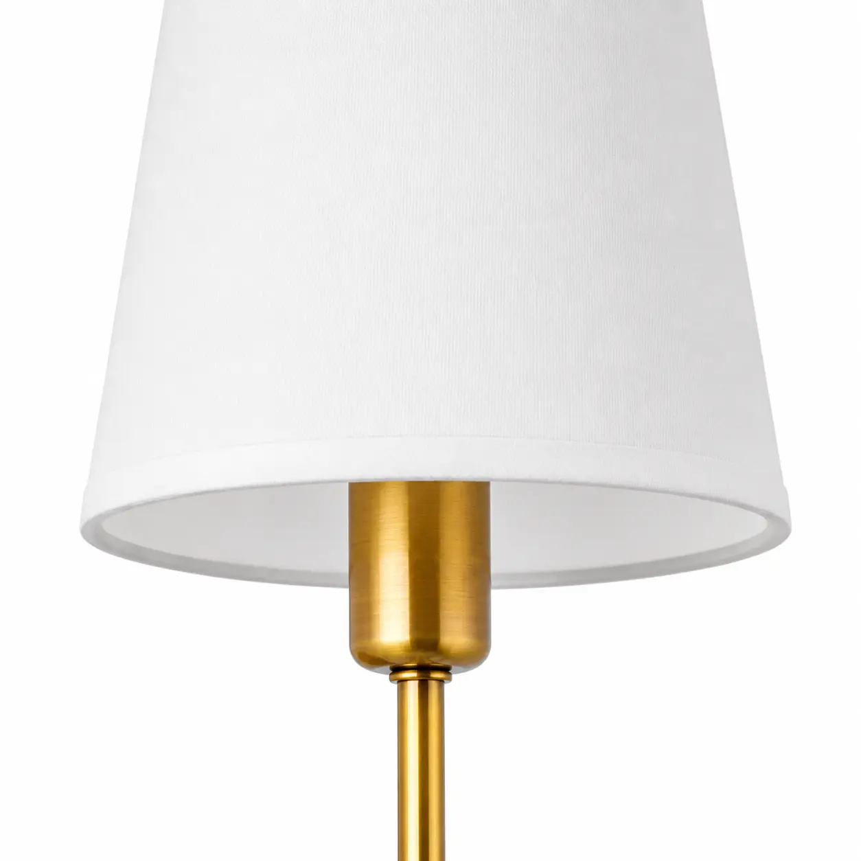 Close-up of the fabric and opal glass shade details