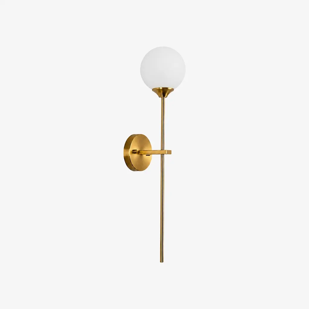 Gold long wall sconce with milk glass shade