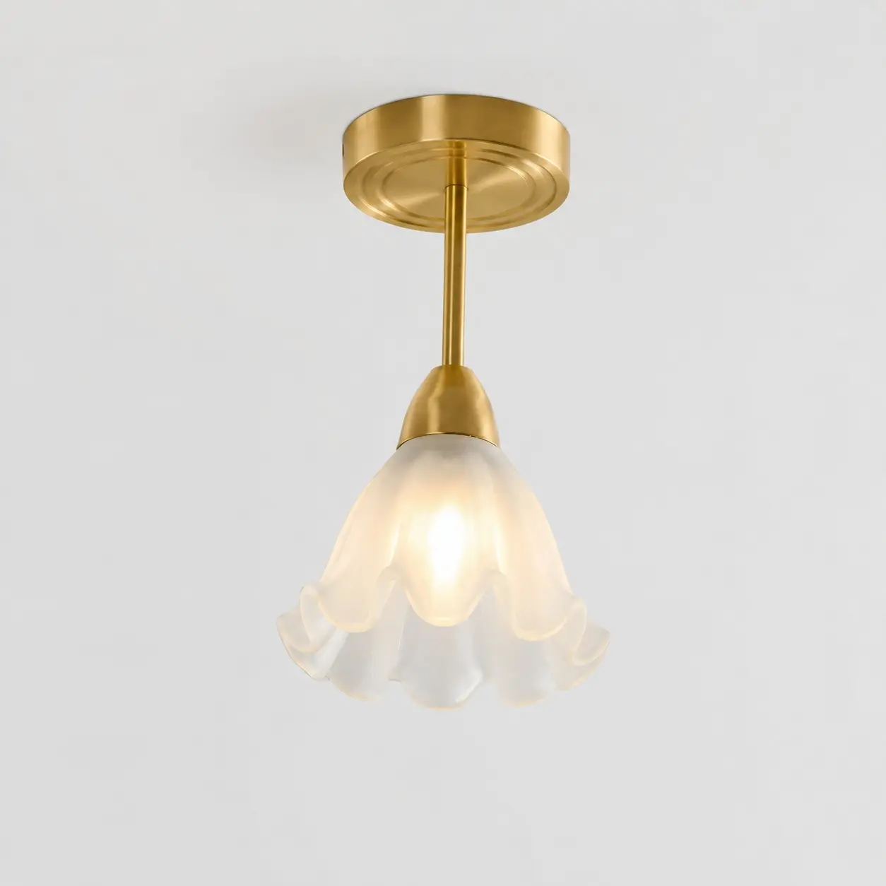Extended solid brass petal glass ceiling light