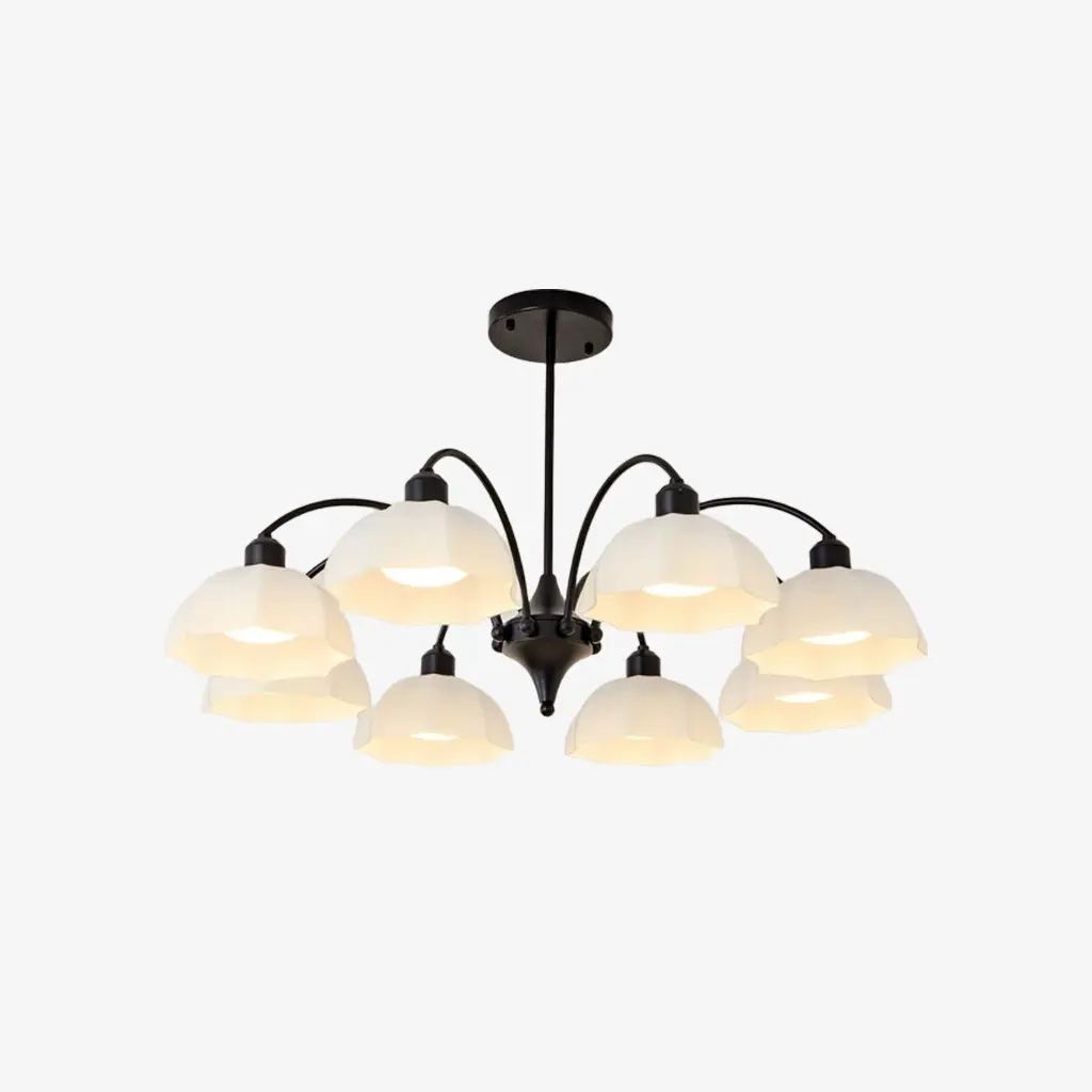 Black milk glass chandelier with 8 lights