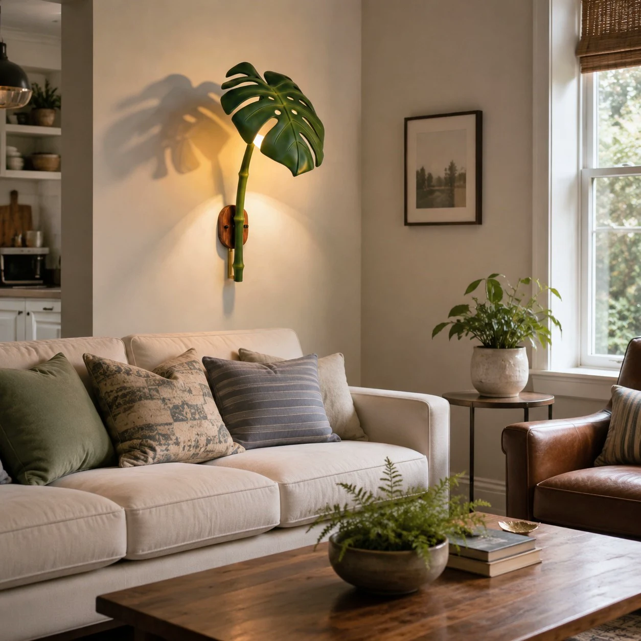 Botanical wall light in an exterior setting