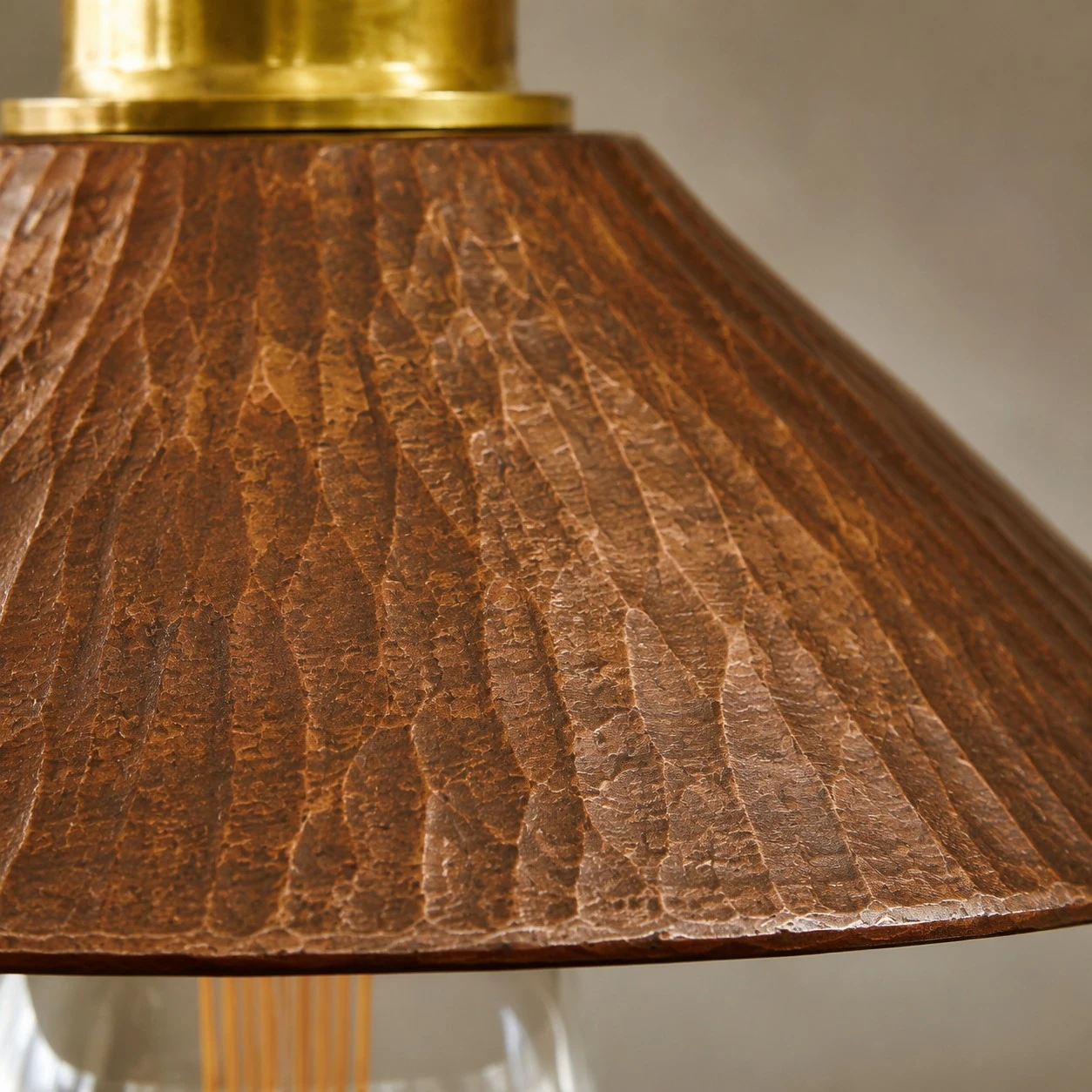 Close view of hand-carved cherry wood grain and ridges