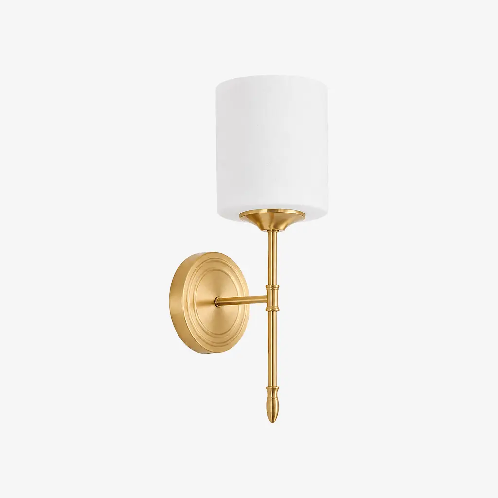 One-head vintage brass wall light, Style D with opal glass shade