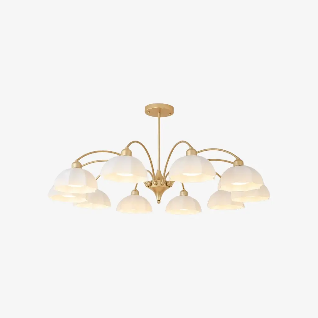 Gold milk glass chandelier with 10 lights