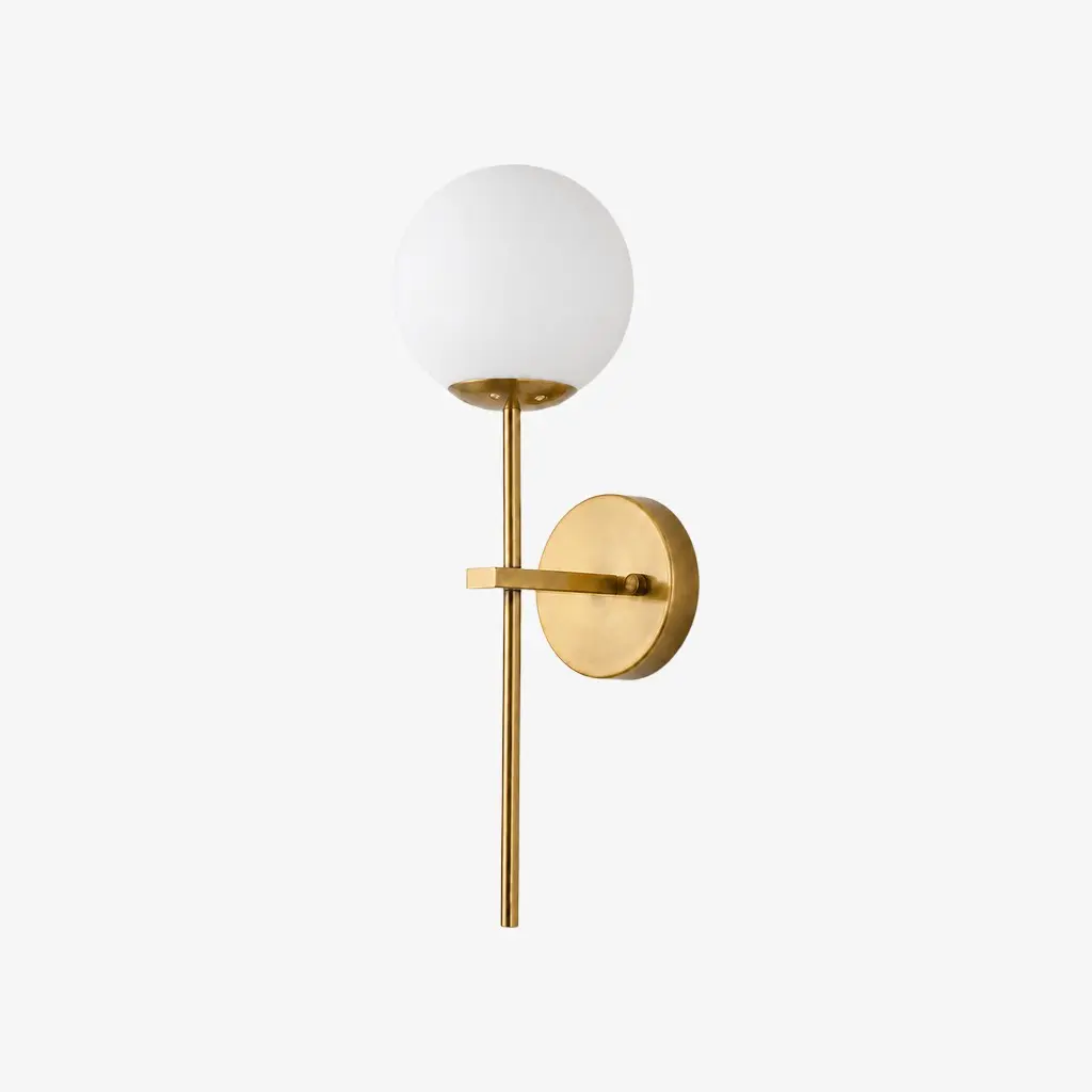 Gold short wall sconce with milk glass shade