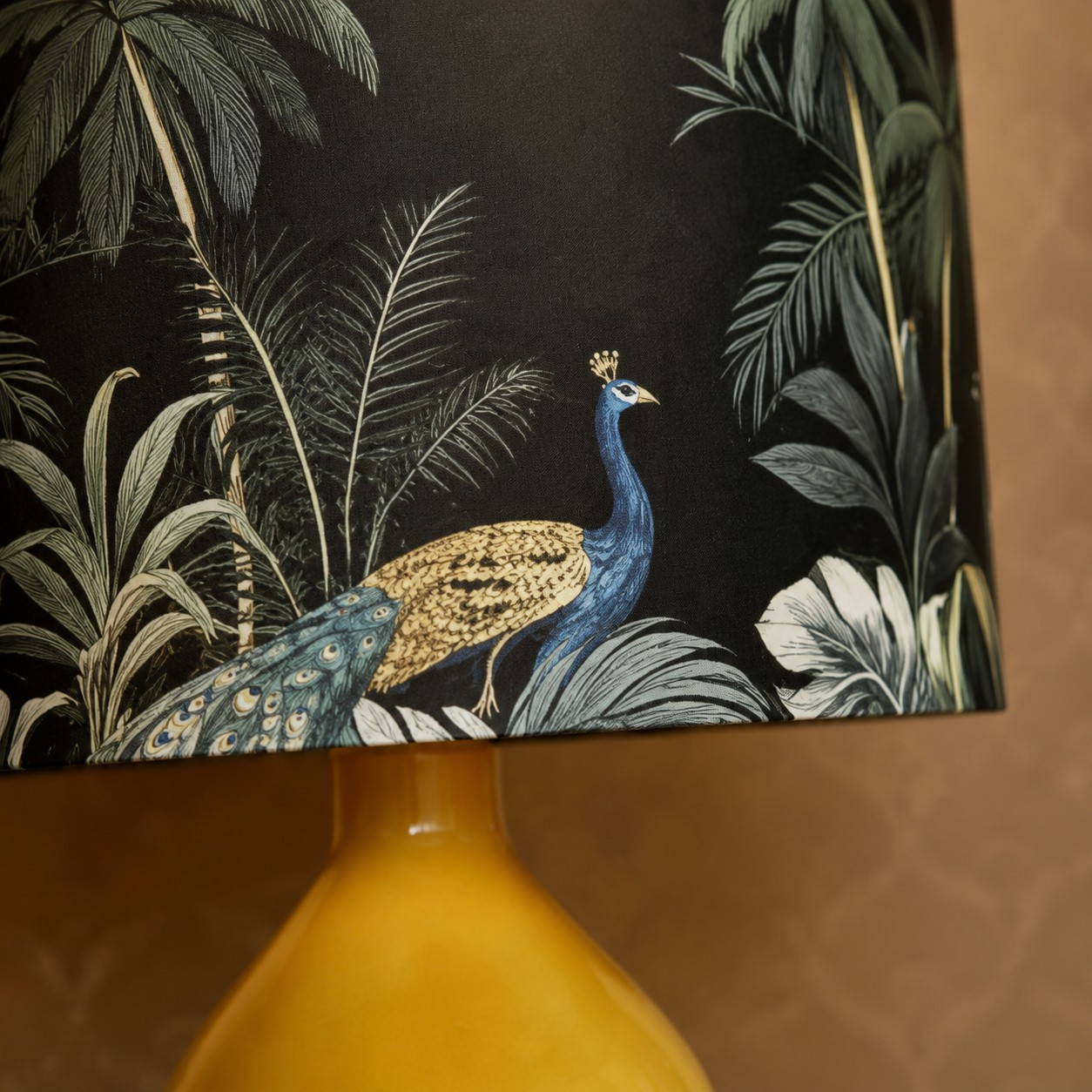 Peacock botanical fabric shade detail