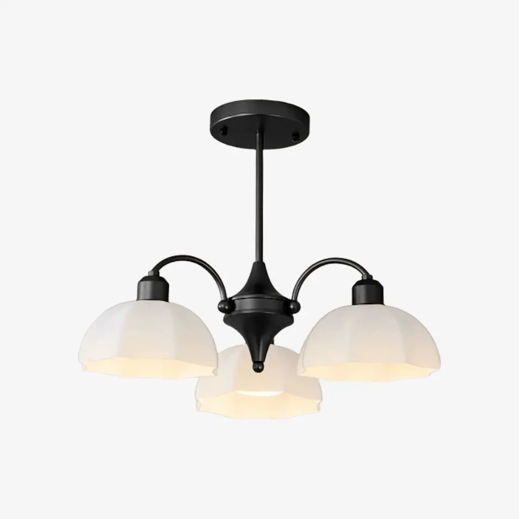 Black milk glass chandelier with 3 lights