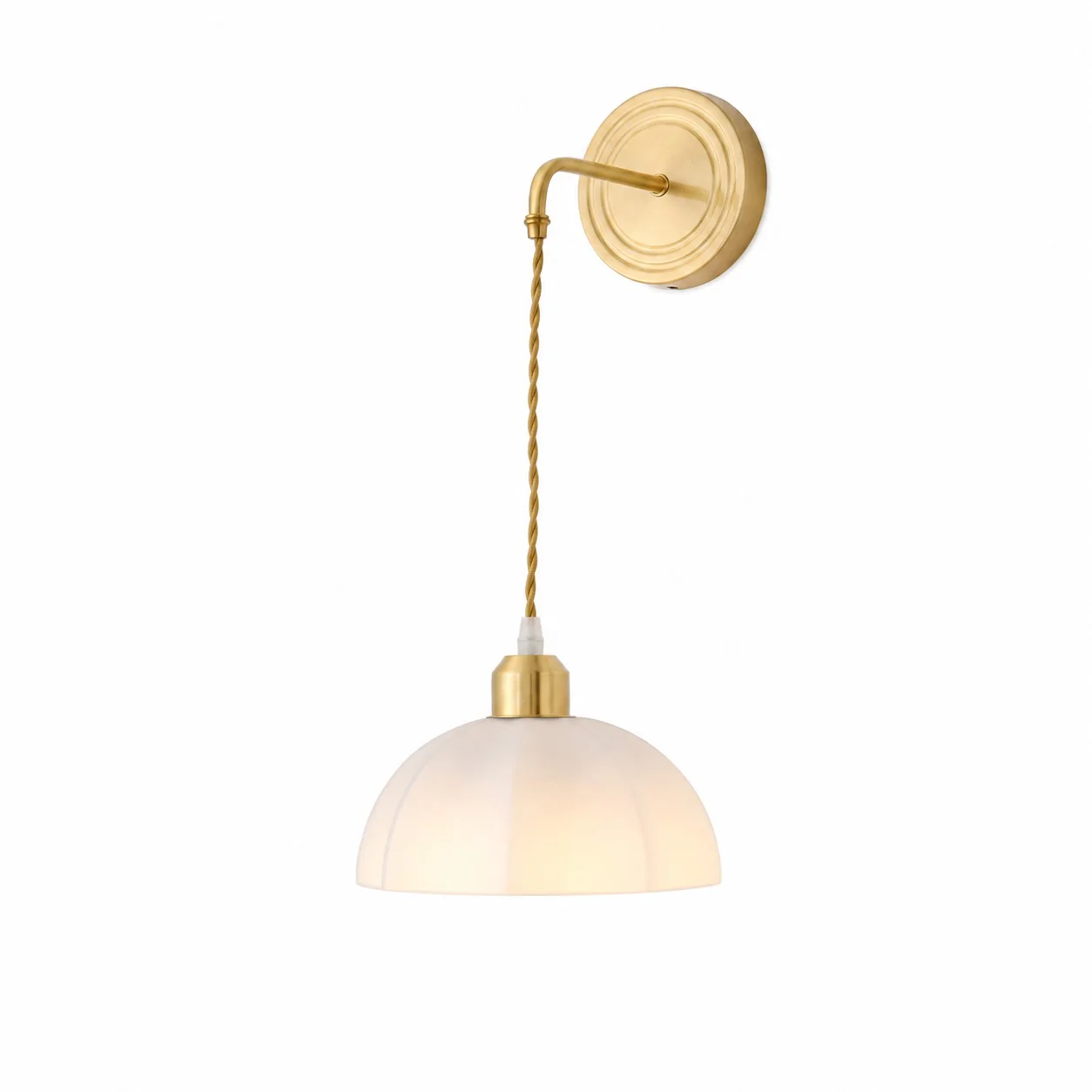 Style B dome shade brass drop cord glass wall sconce