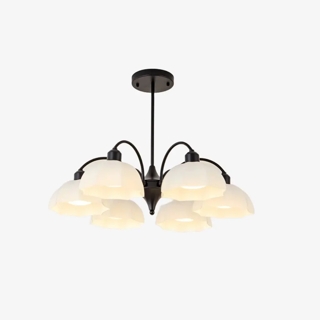 Black milk glass chandelier with 6 lights