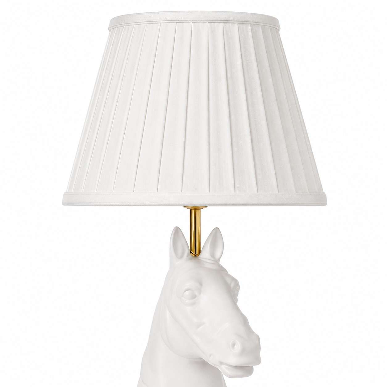 Close detail of fabric shade and lamp neck