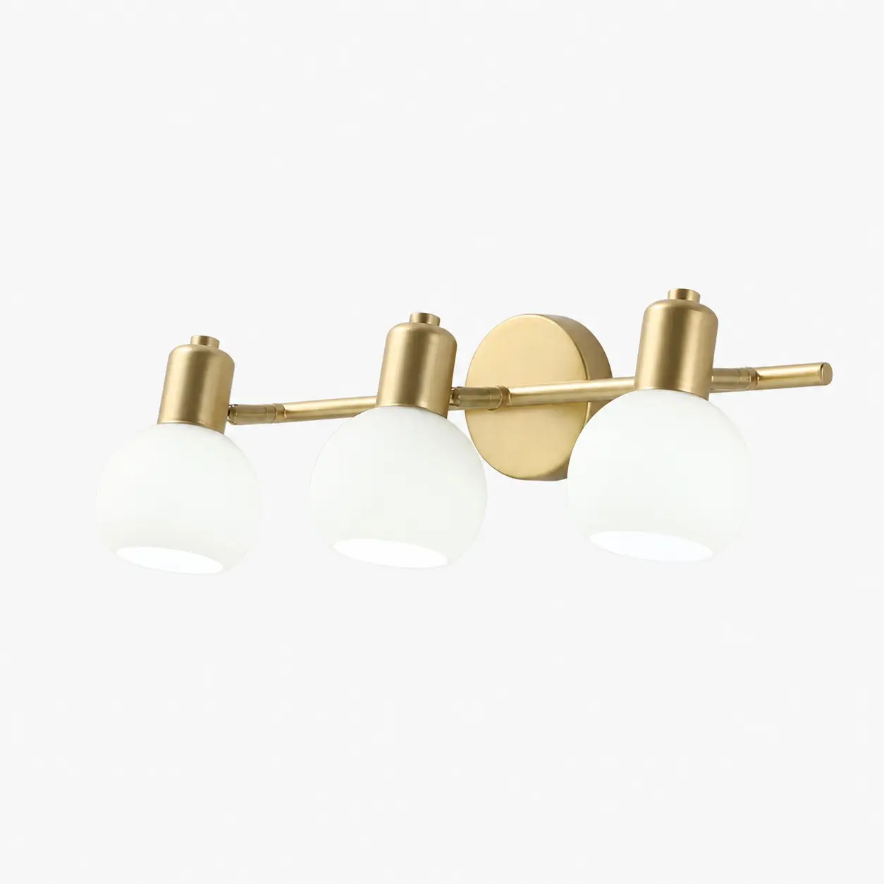Gold iron three-light wall sconce with glass shades
