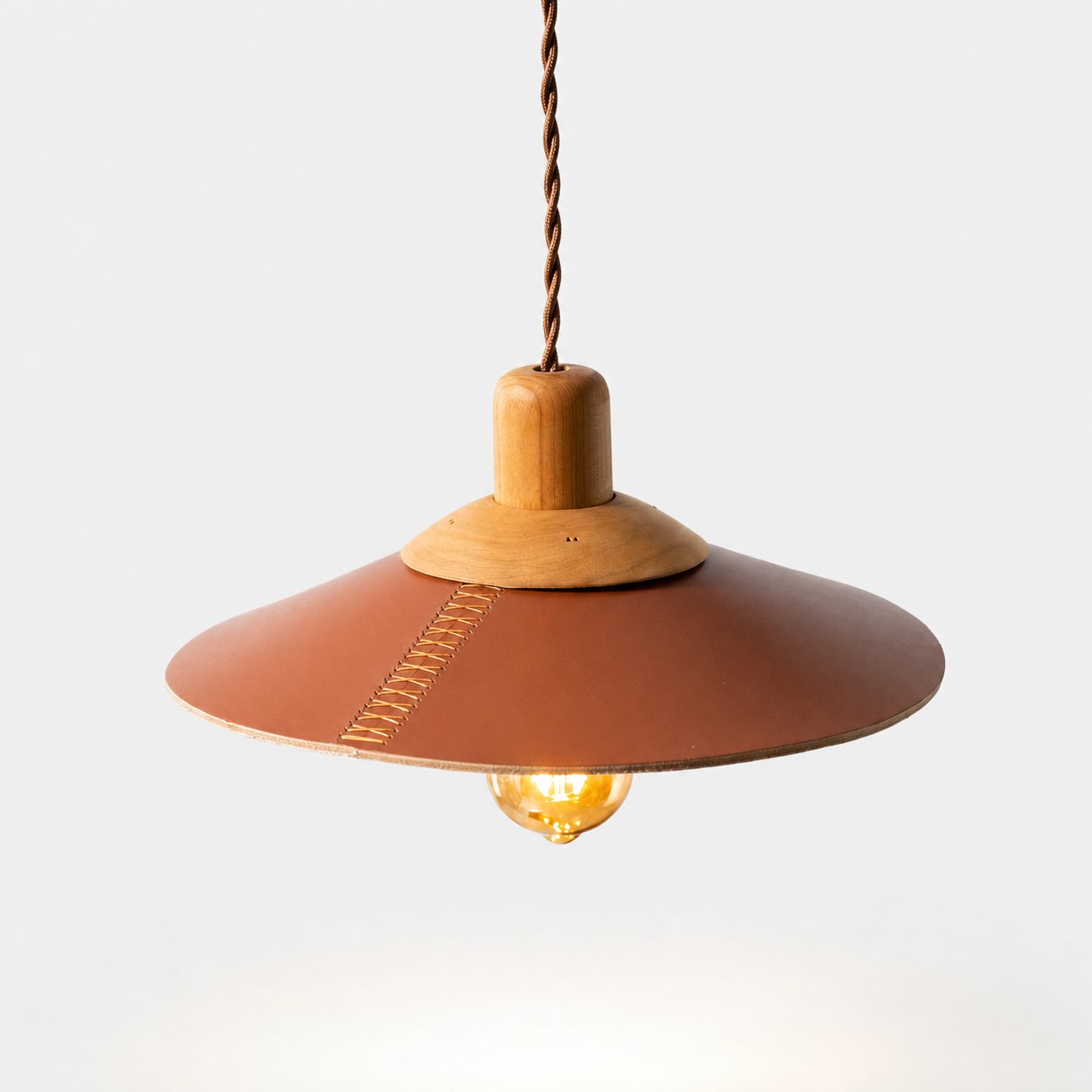 Brown leather pendant light