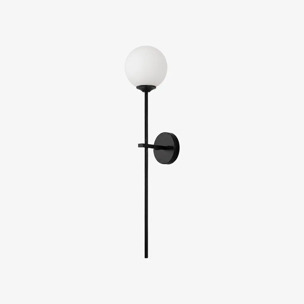 Black long wall sconce with milk glass shade