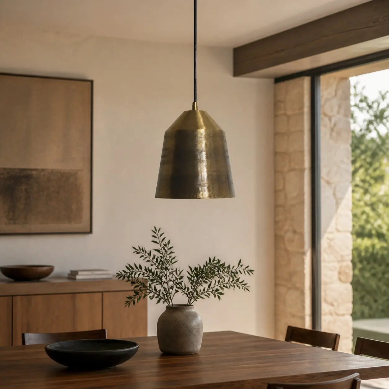 Vintage brass pendant lamp in a refined interior