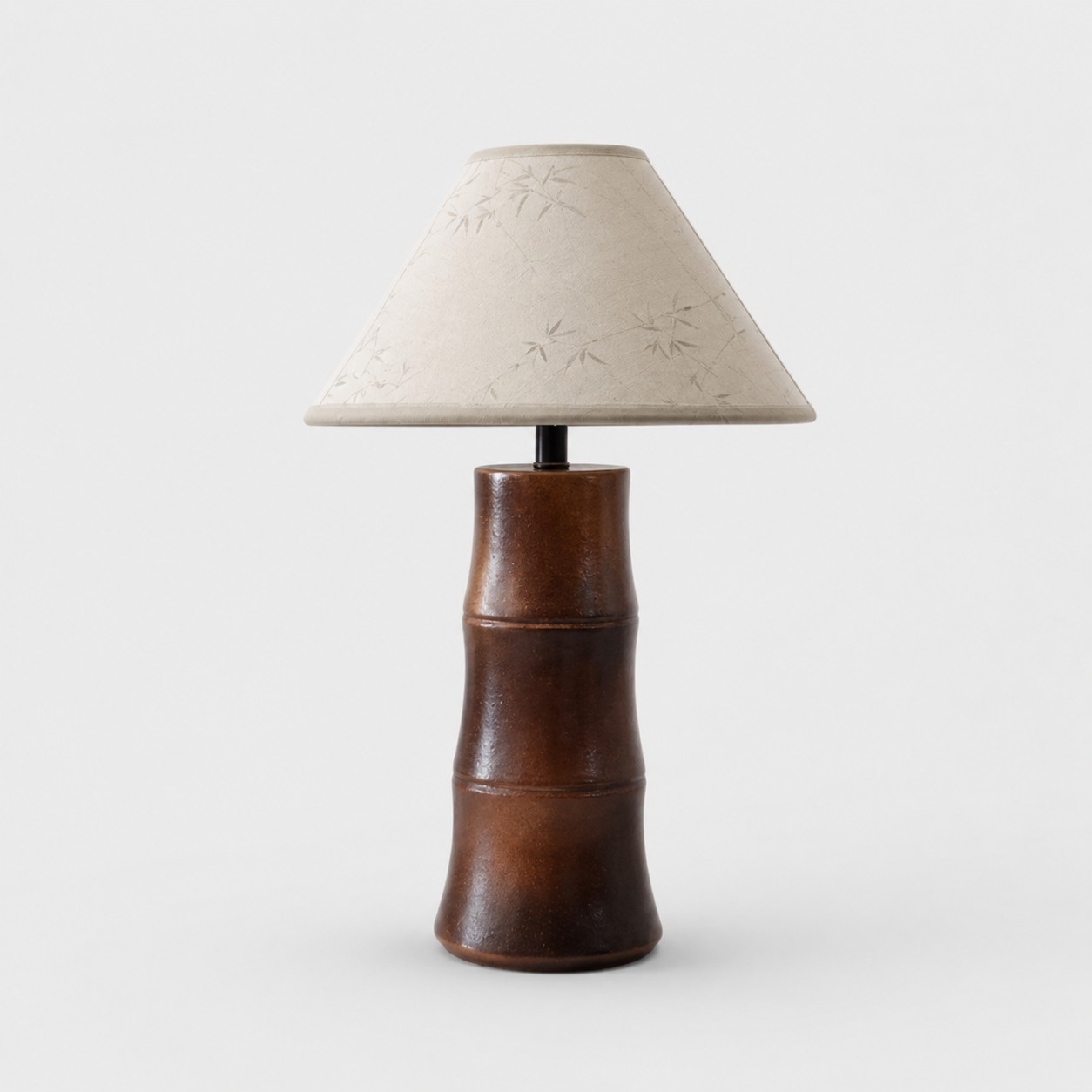 Warm brown small bamboo-form ceramic table lamp