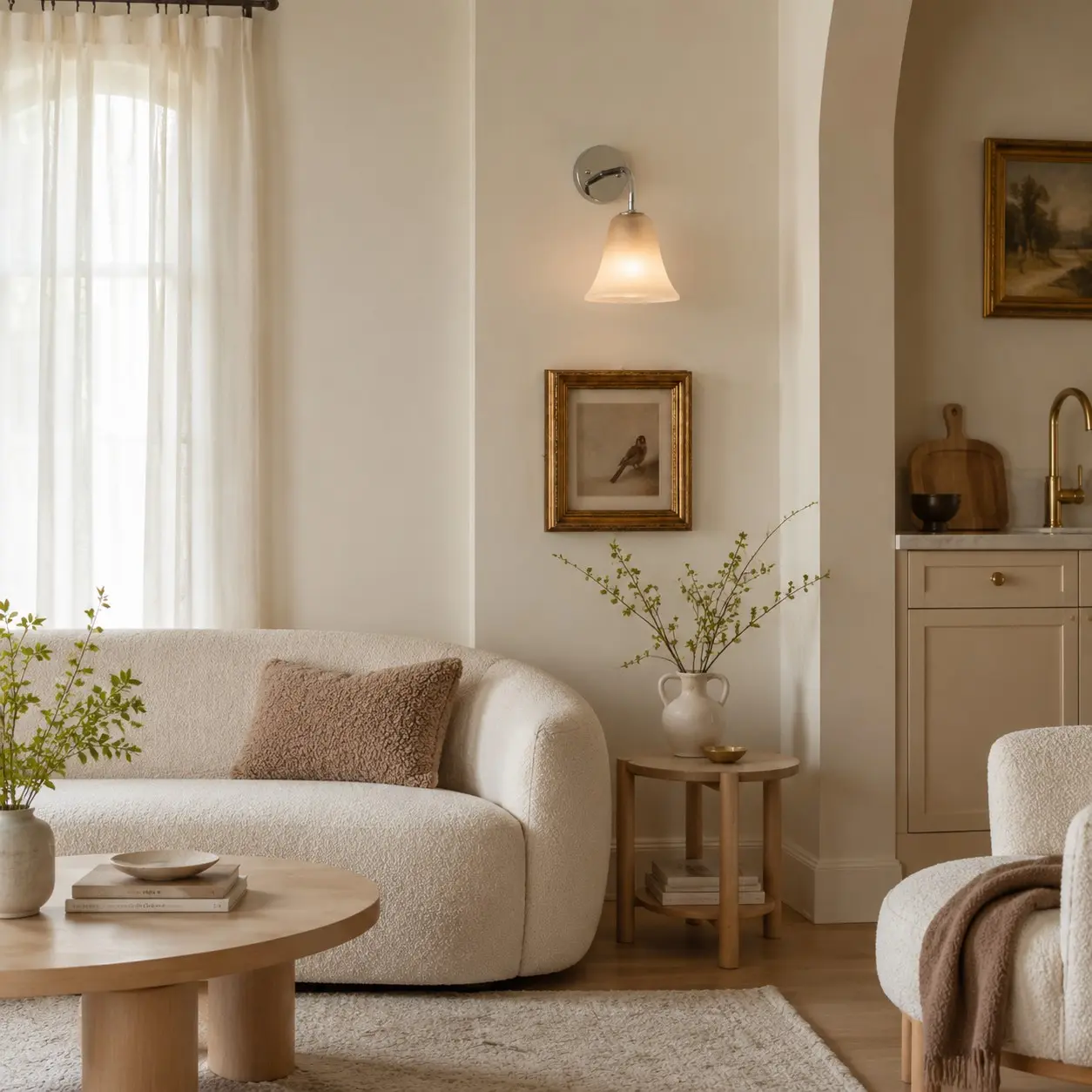 Latte wall sconce in a warm modern room