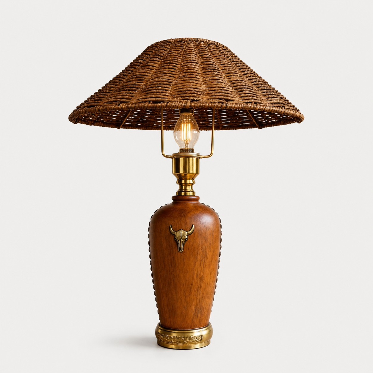 Camel brown shade wood table lamp