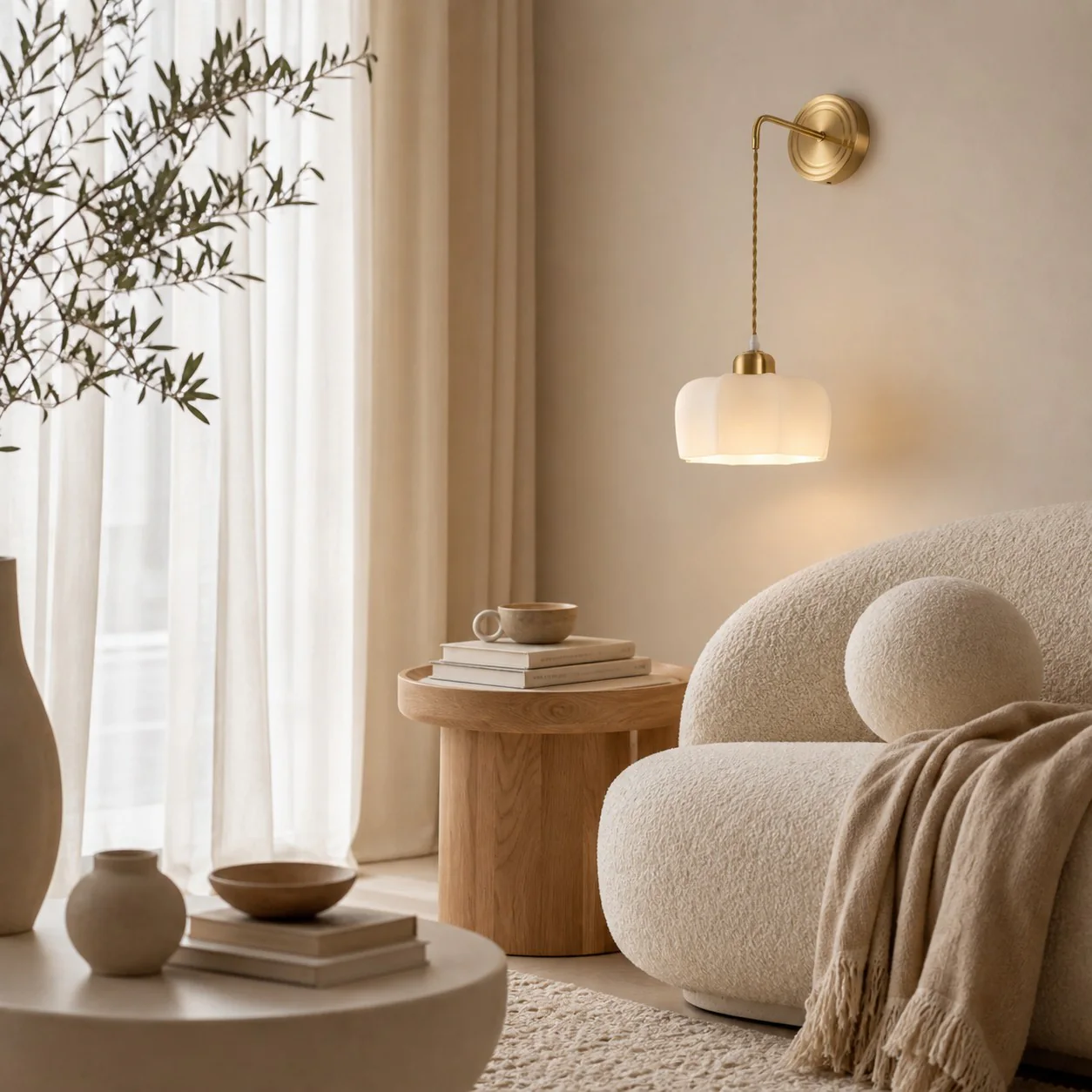 Dome shade wall sconce installed in a living room