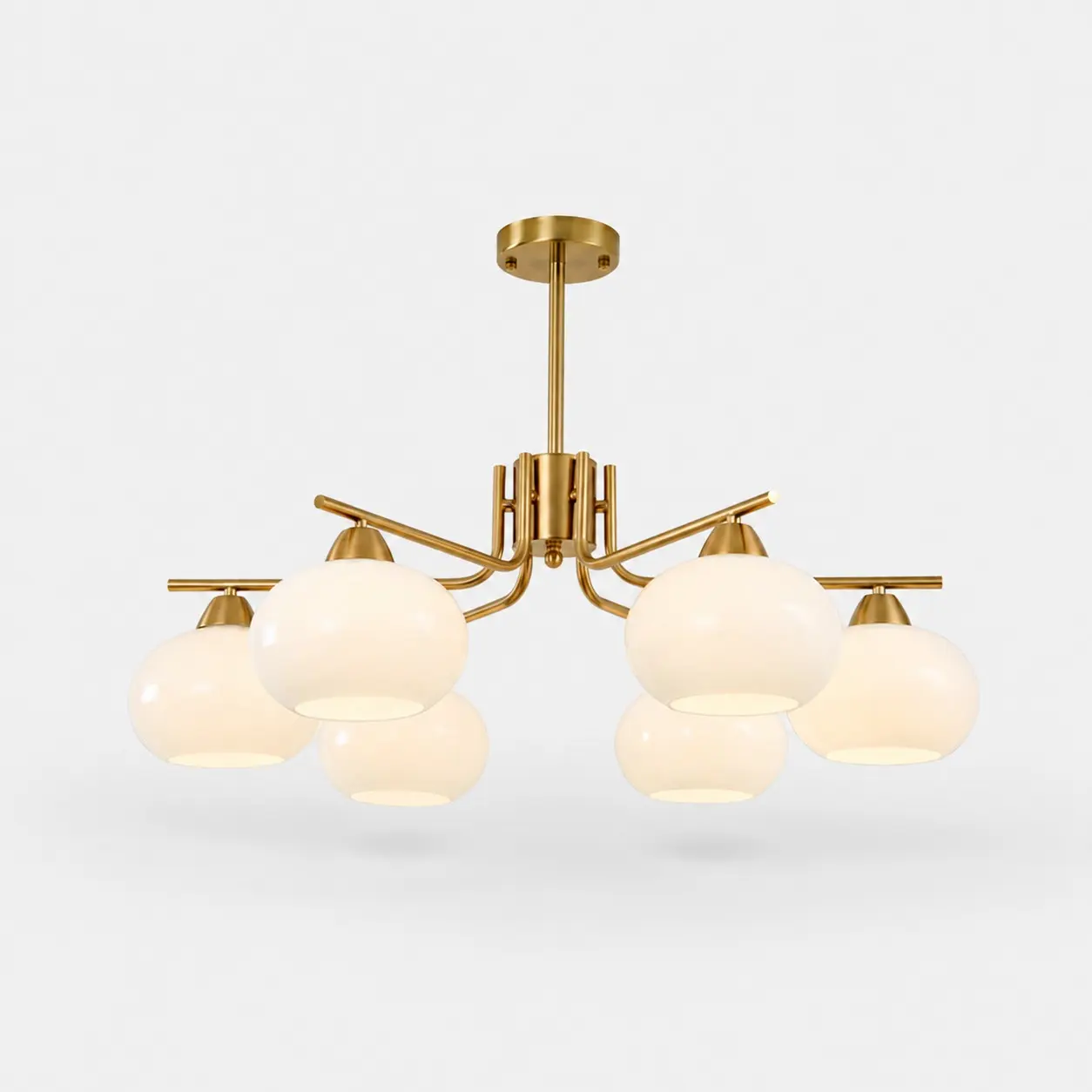 Iron gold six-light milk glass chandelier