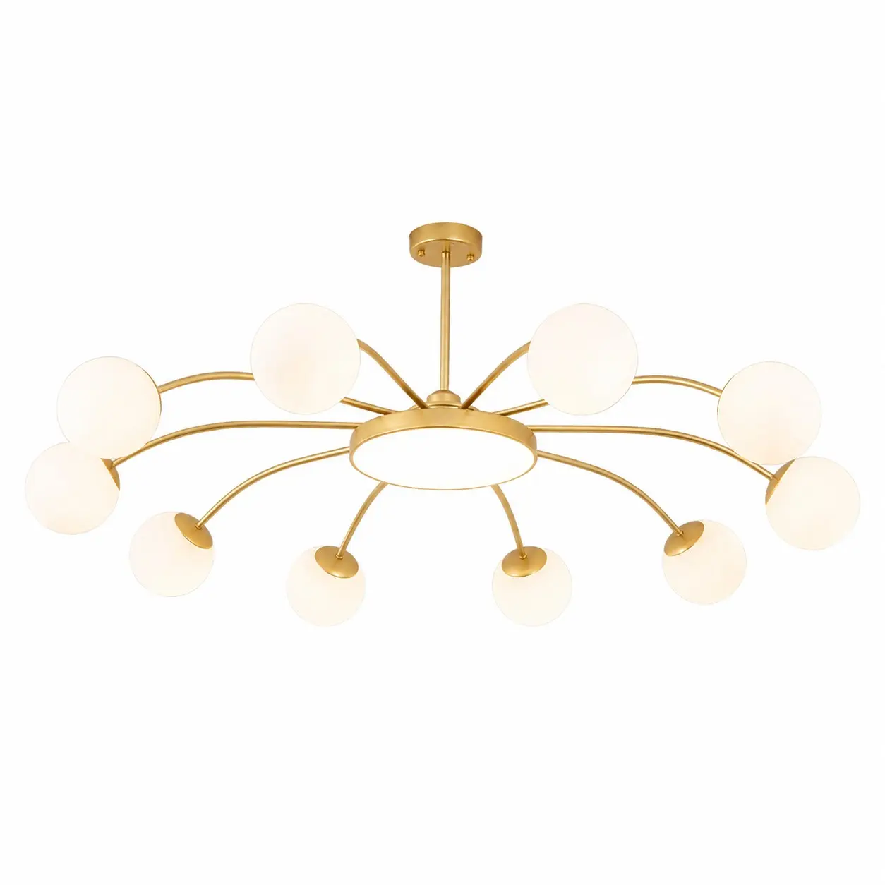 Standard gold 10-light milk glass chandelier